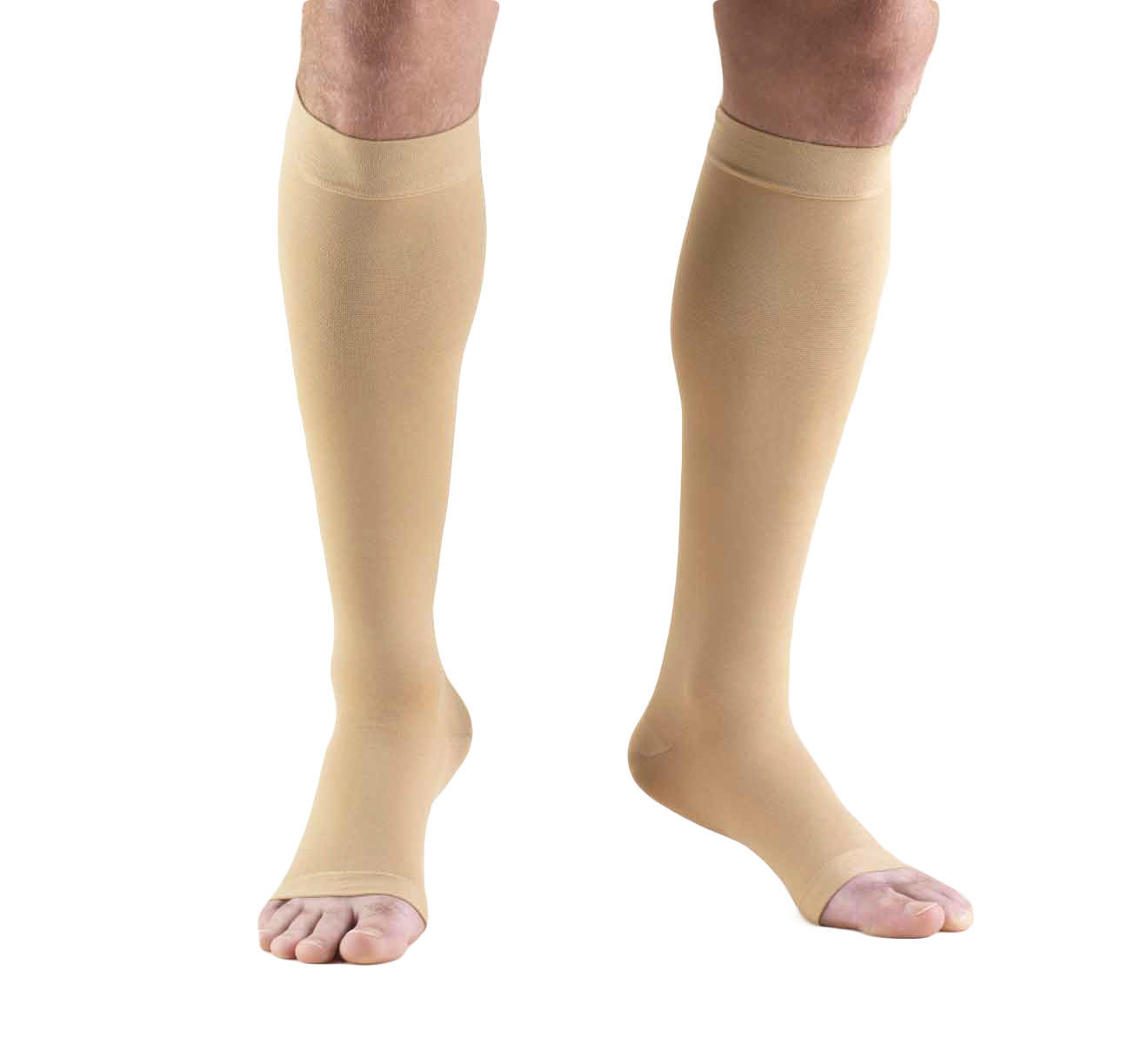 Truform 30-40 Below Knee Compression Stockings Open Toe Beige