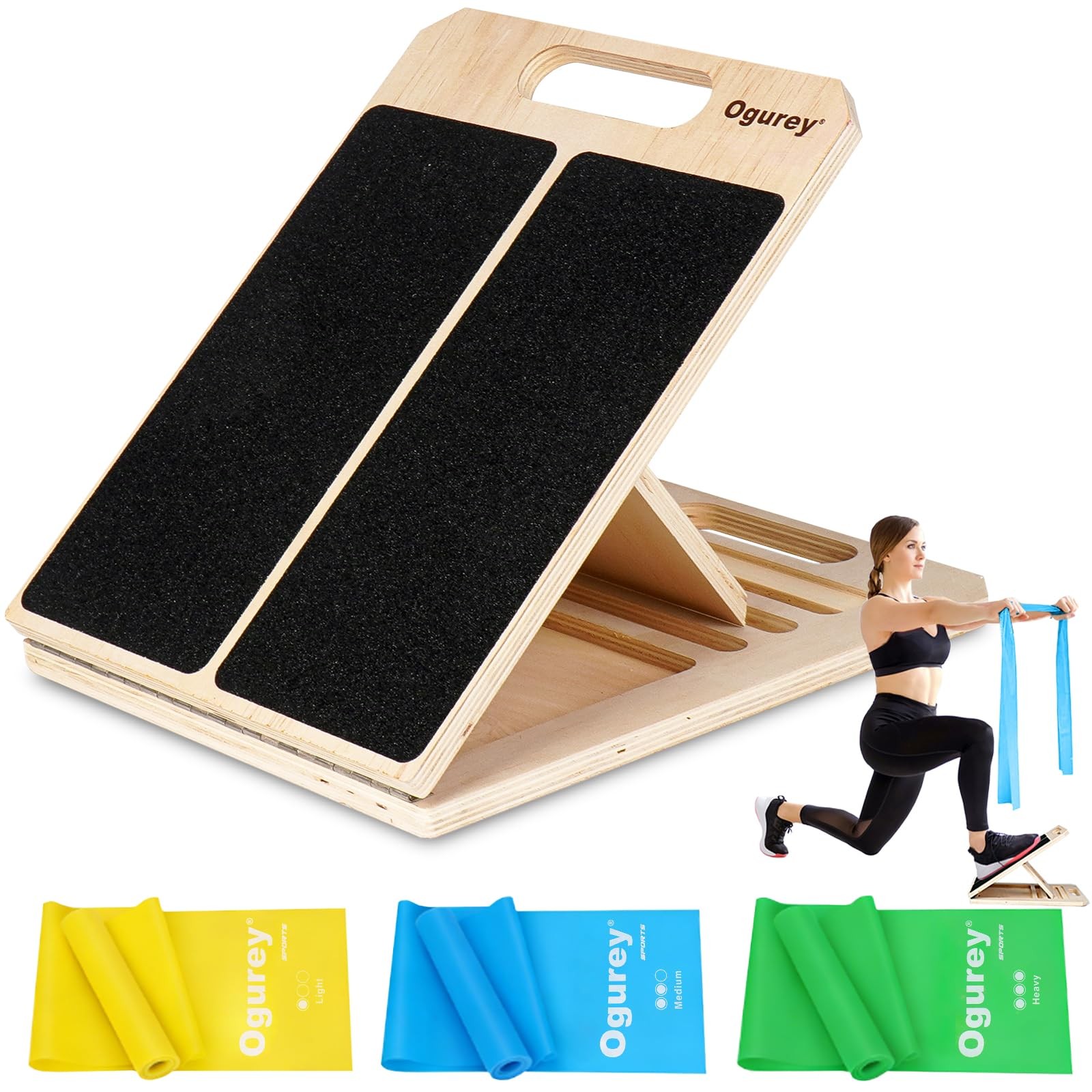 4 Pieces Slant Board with Exercise Bands, Premium Calf Stretch Board, Portabl...