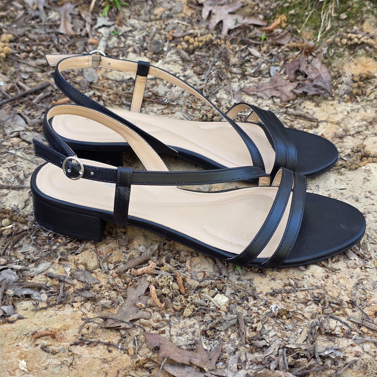 Easy Spirit Sandals Womens 6 Black Strappy Slingback Block Heel Casual Dressy
