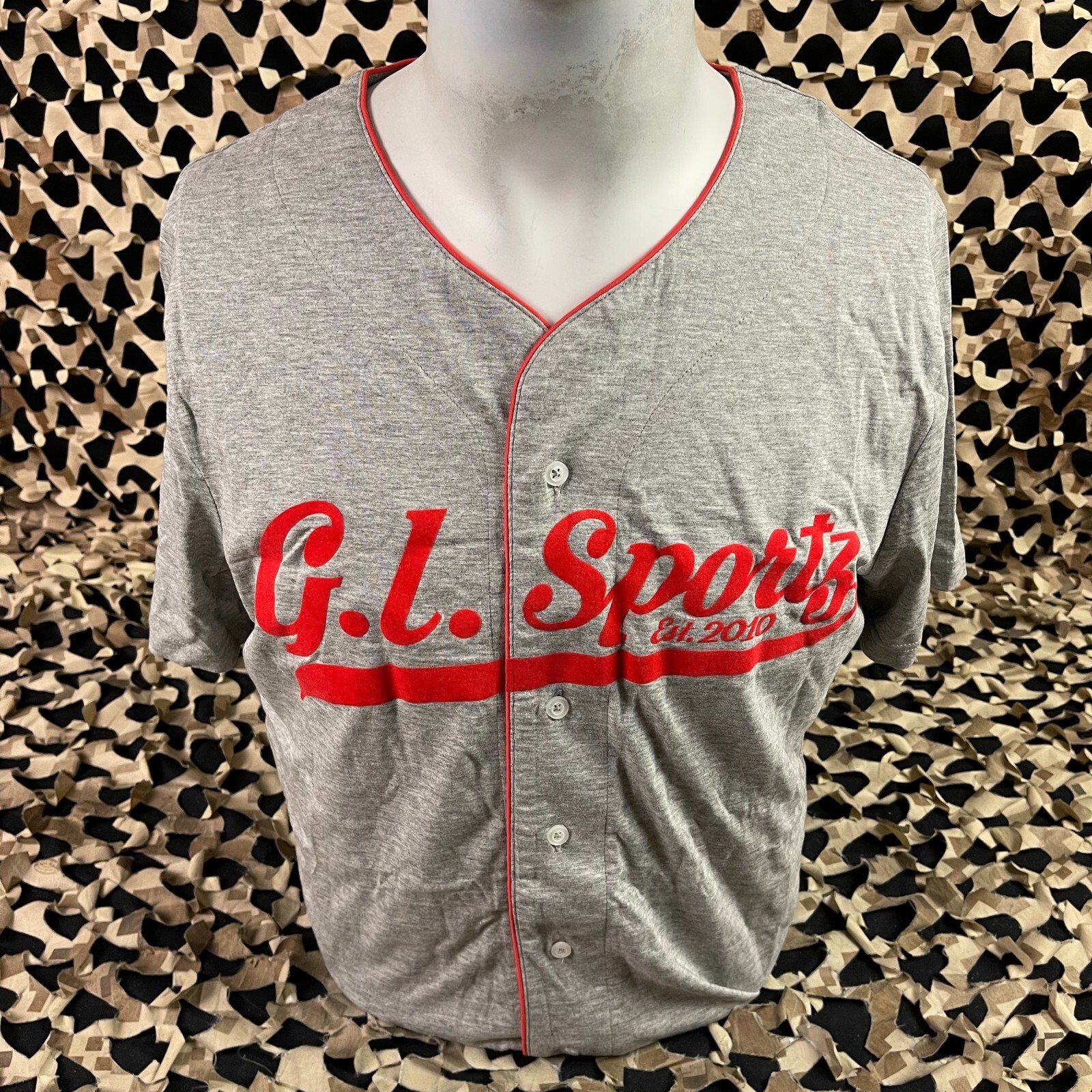 NEW GI Sportz Baseball Button Down Shirt - Grey/Red - Medium