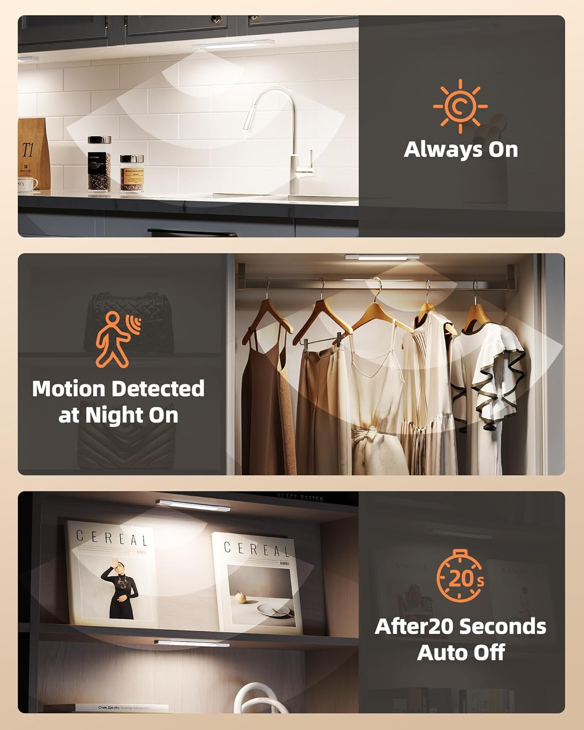 Rechargeable Motion Sensor LED Under Cabinet Lighting - 16 Pcs Bundle