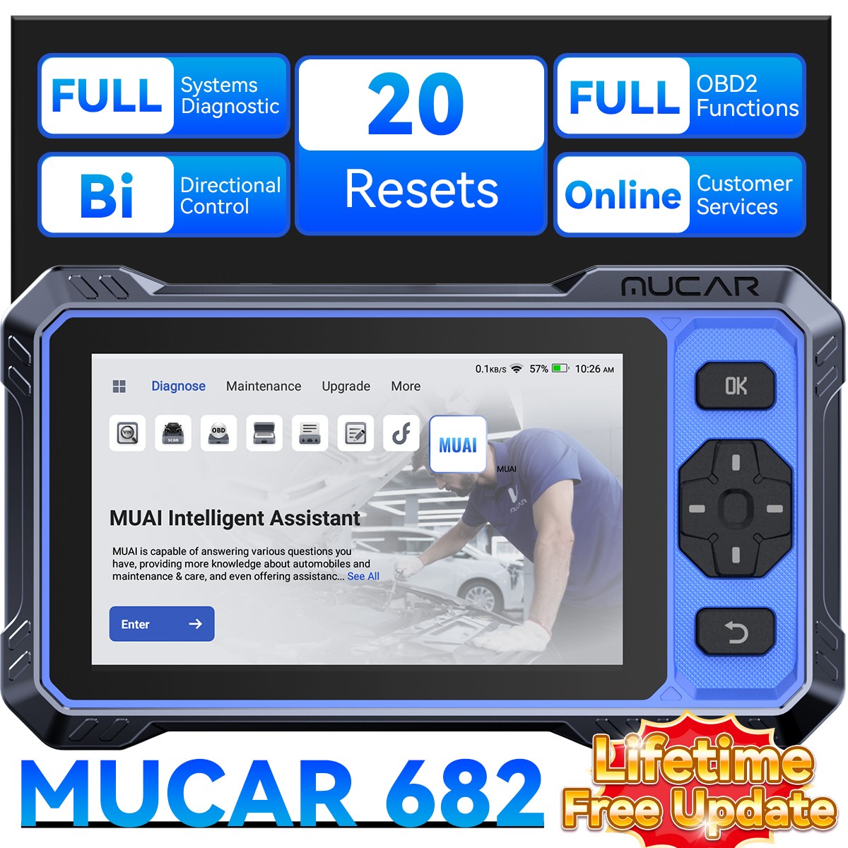 Mucar 682 Full Systems OBD2 Scanner Car All System Diagnostic Tool Free Updates