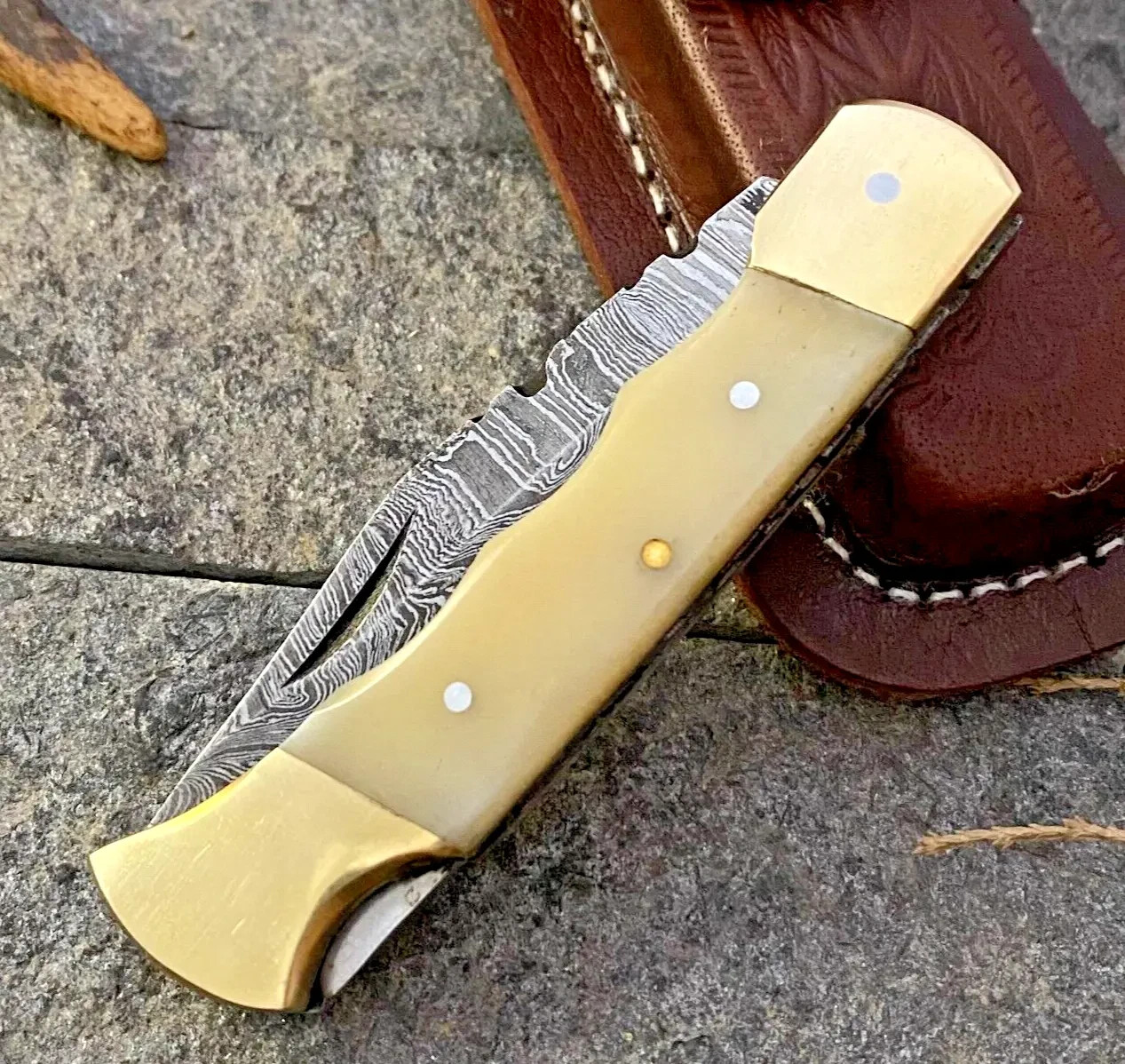 SHARD™ CUSTOM HAND FORGED DAMASCUS STEEL CAMPING FOLDING POCKET KNIFE W/Sheath
