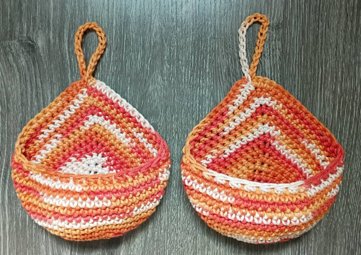 Crochet Handmade Set of 2 Small Hanging Wall Baskets Color Goldfish Multi