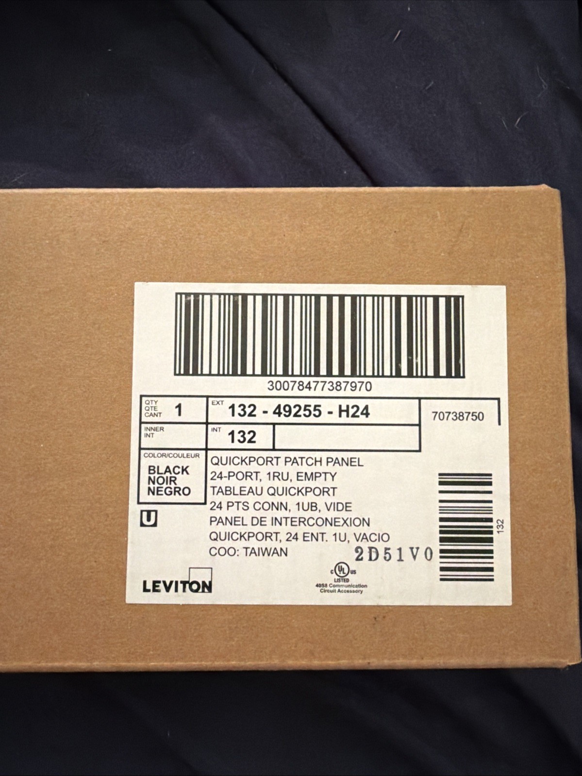 Leviton 49255-H24 Quickport Patch Panel 24-Port 1RU Black