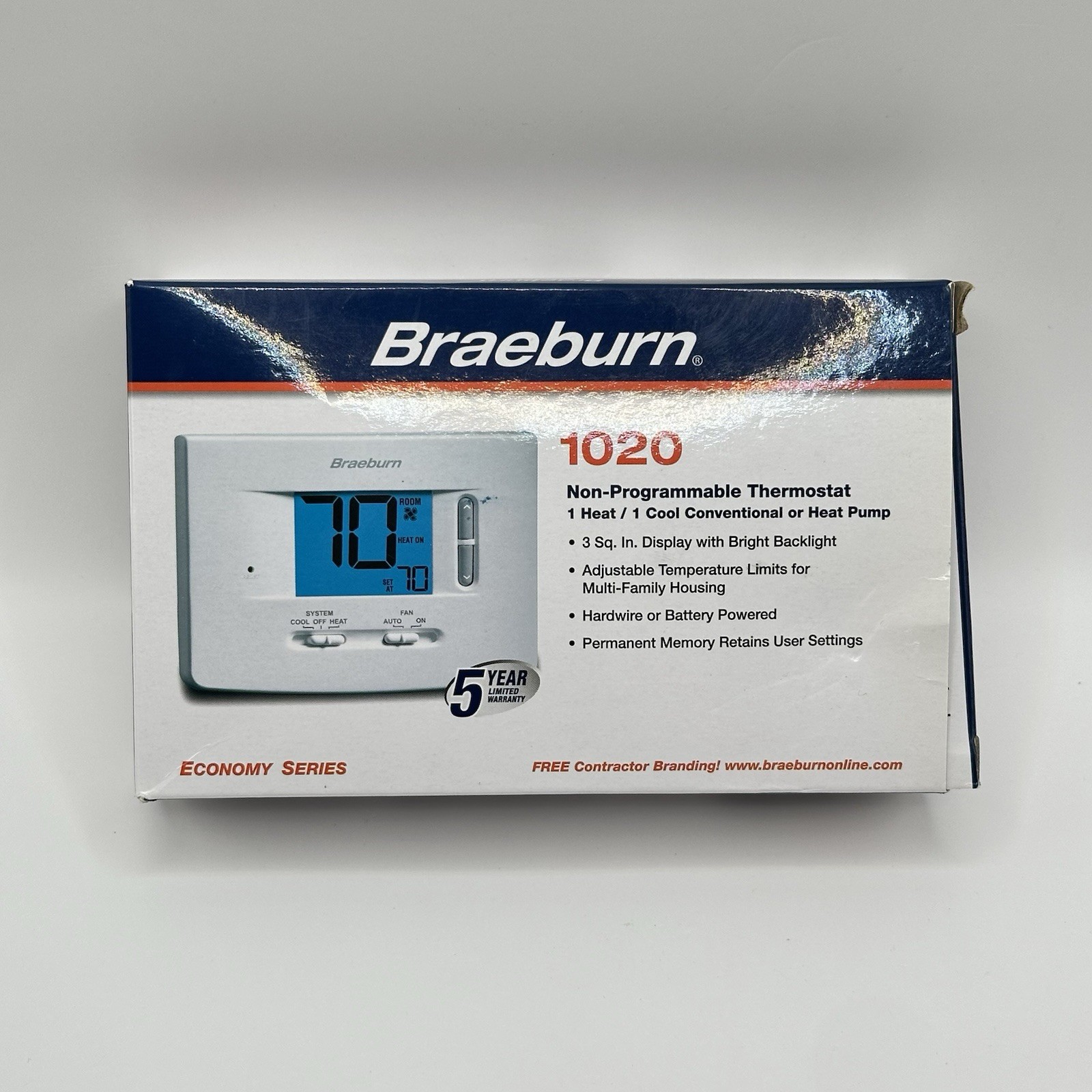 Braeburn Economy 1020 24V Digital Single Stage Non-Programmable Thermostat
