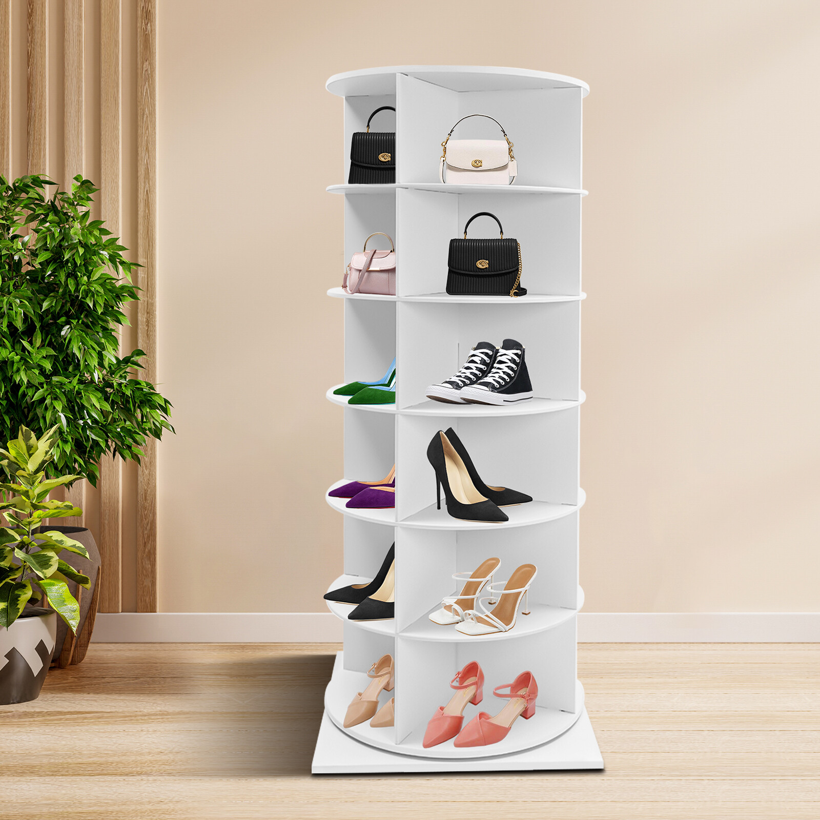 6-Tier Rotating Shoe Rack Tower 360° Spinning 24 Pairs Shoe Display Carousel New