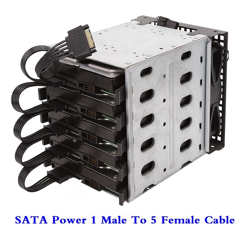 SATA Power 15 Pin 1 Male To 5 Female Splitter Hard Drive Cable for HDD SSD