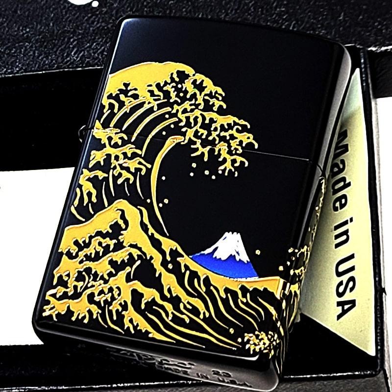 Fuji Etching Engraving 2-sided Continuous Processing Black Zippo Oil Lighter MIB