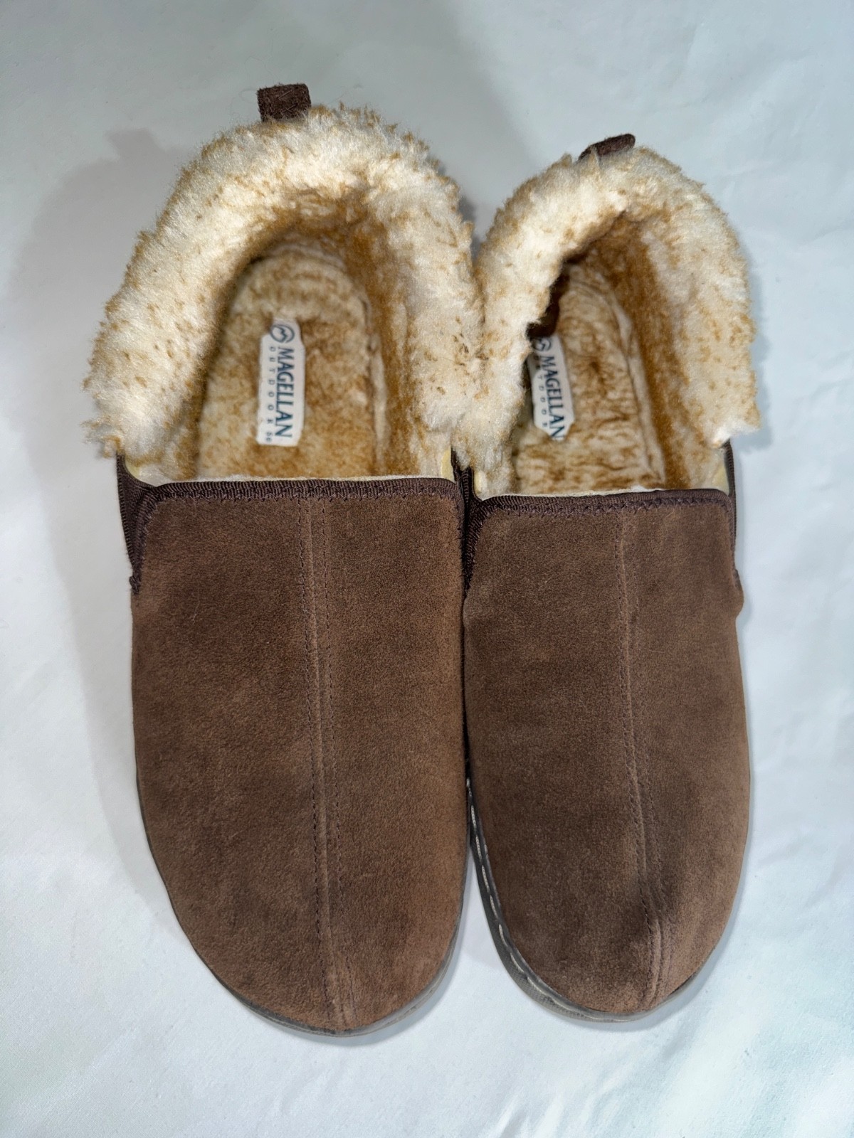 Magellan Brown Suede Slippers Mens 11 Faux Fur Lined