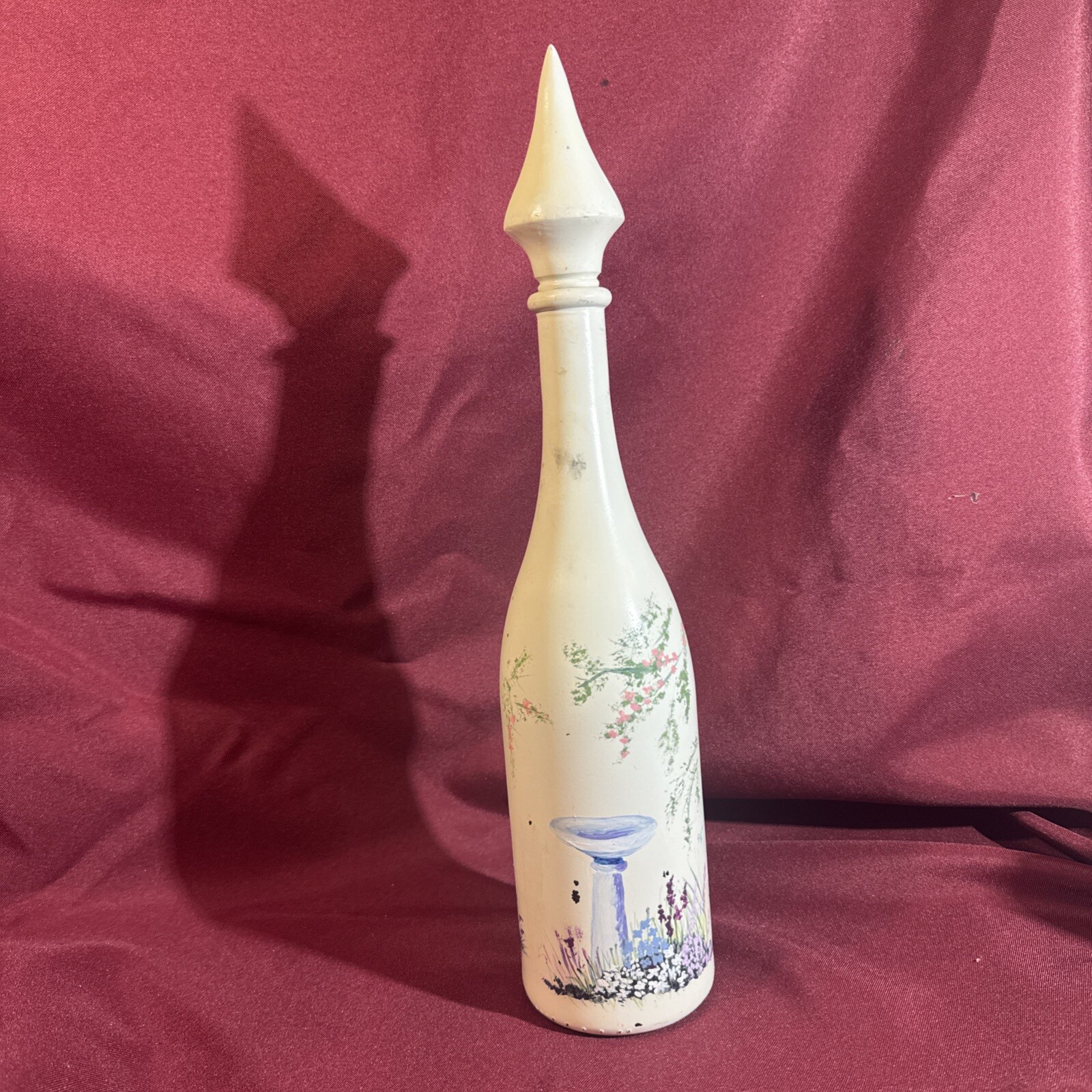 VTG 1999 Hand Painted on Glass Bottle Nature/ Floral Scene Signed By Artist