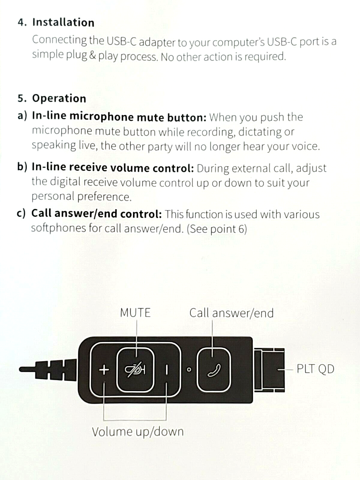 For: JPL & Plantronics Corded Headset Call Control Wire BL-054MS+P MS Lync/Skype
