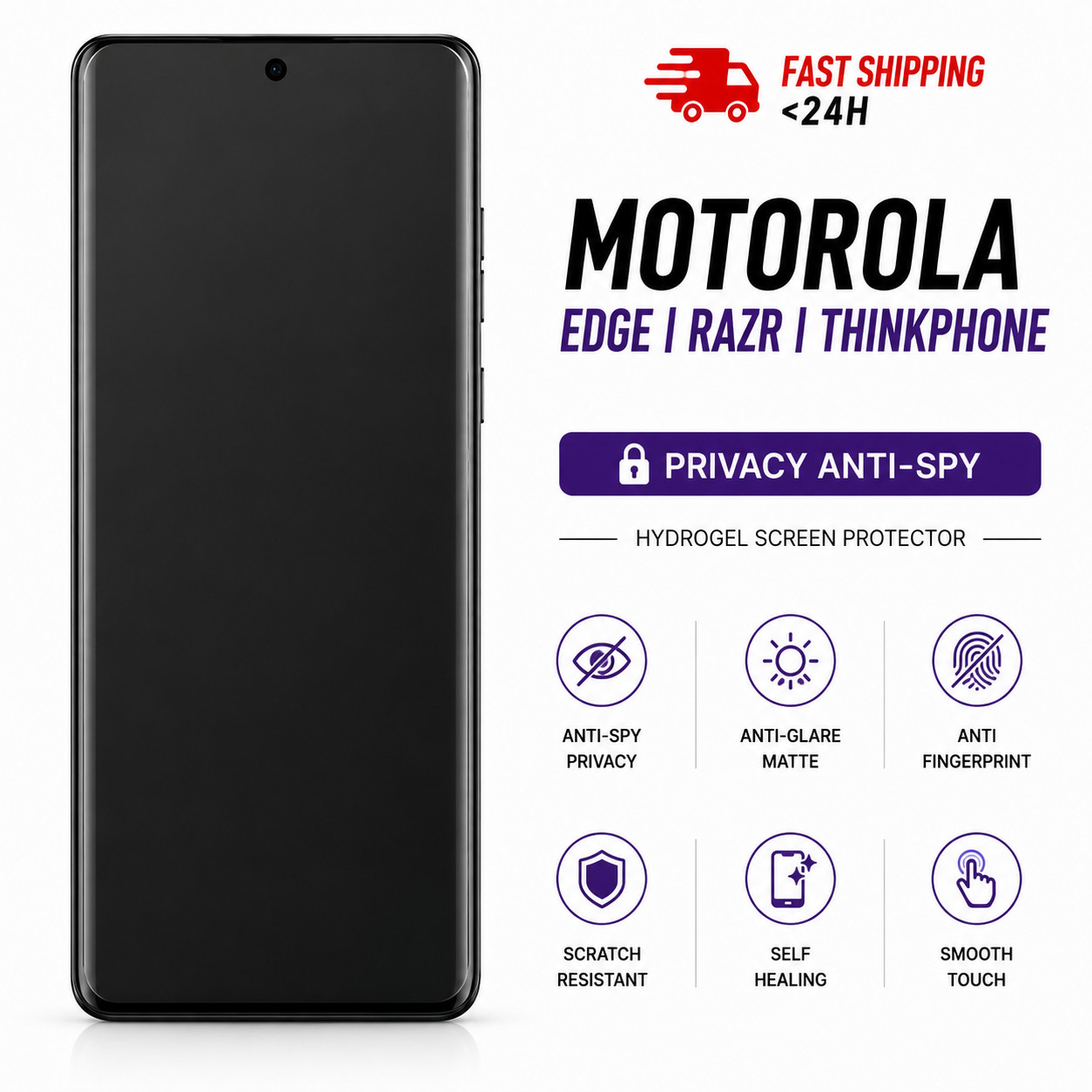 Motorola Edge Razr ThinkPhone Privacy Anti-Spy Matte Hydrogel Screen Protector