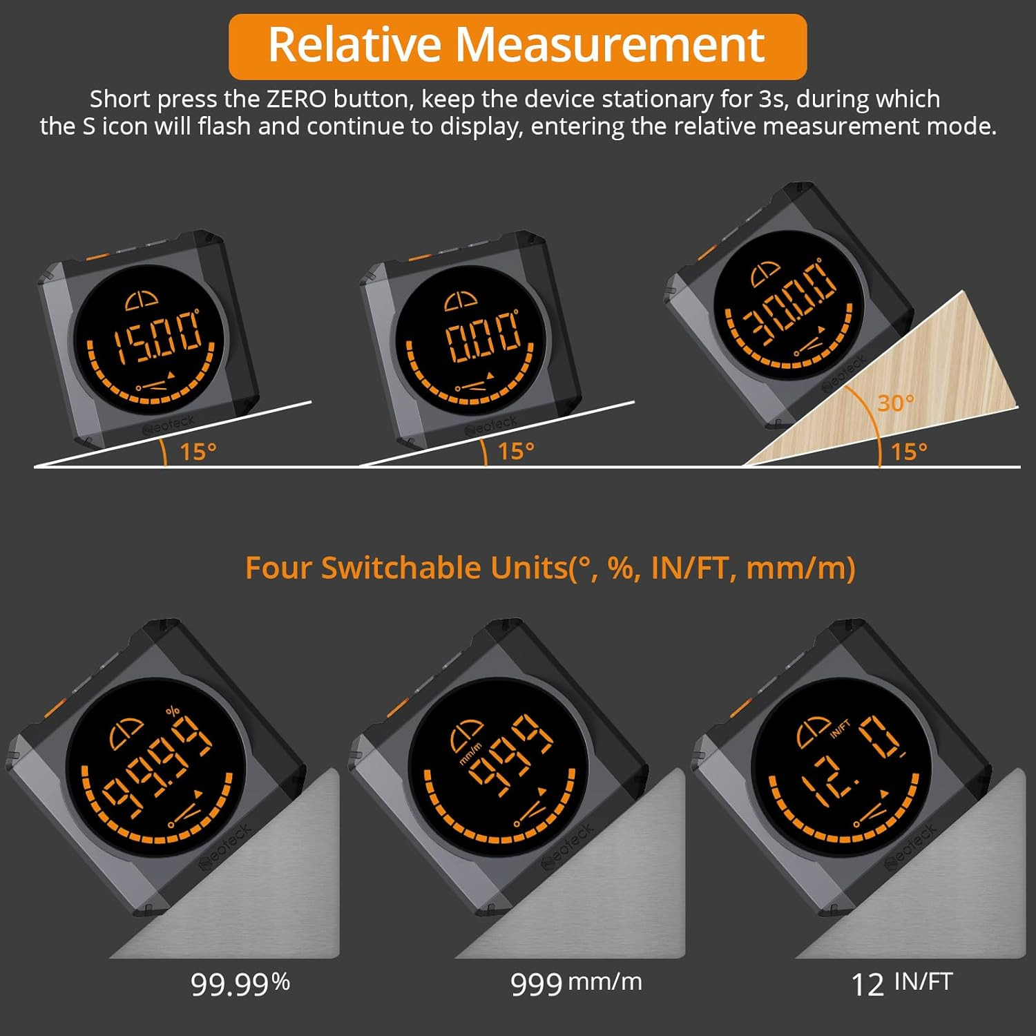 Digital Angle Finder LED Rechargeable Level Box Protractor Bevel Gauge