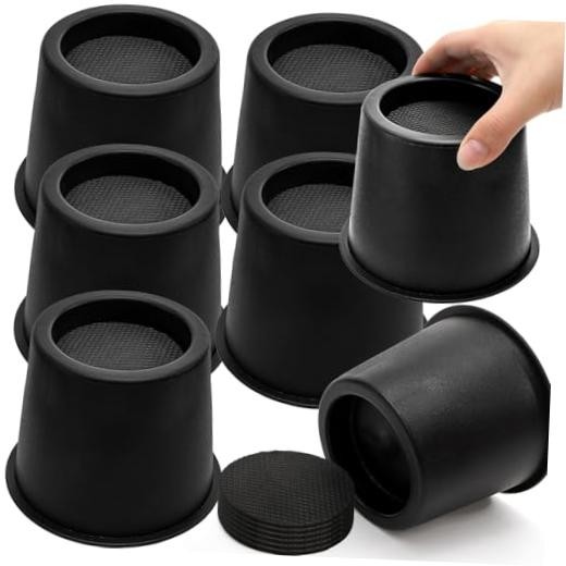 6 Pack Round Bed Risers, 4 Inch Furniture Raising Blocks, Black Lifts with