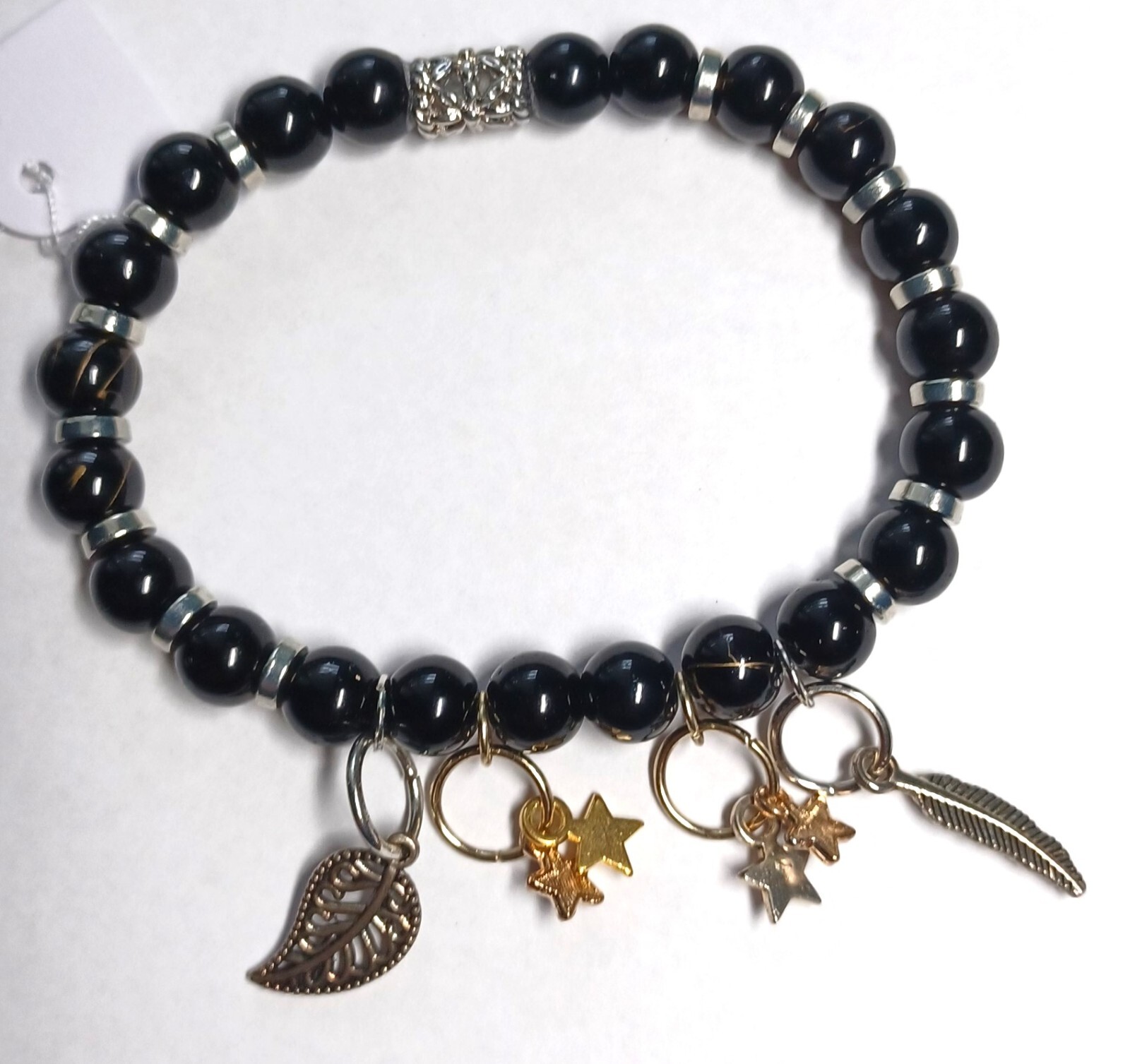Beaded Dangling Charms Black Glass Bracelet