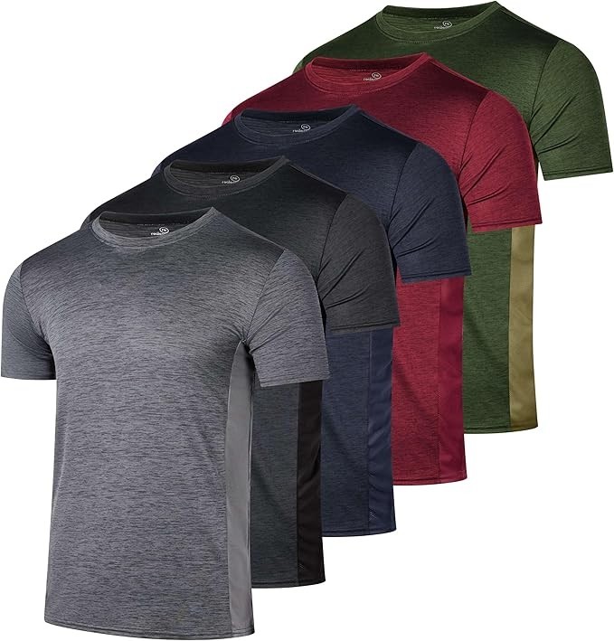 (5-Pack) Men's Active Athletic Dry-Fit Performance T-Shirts