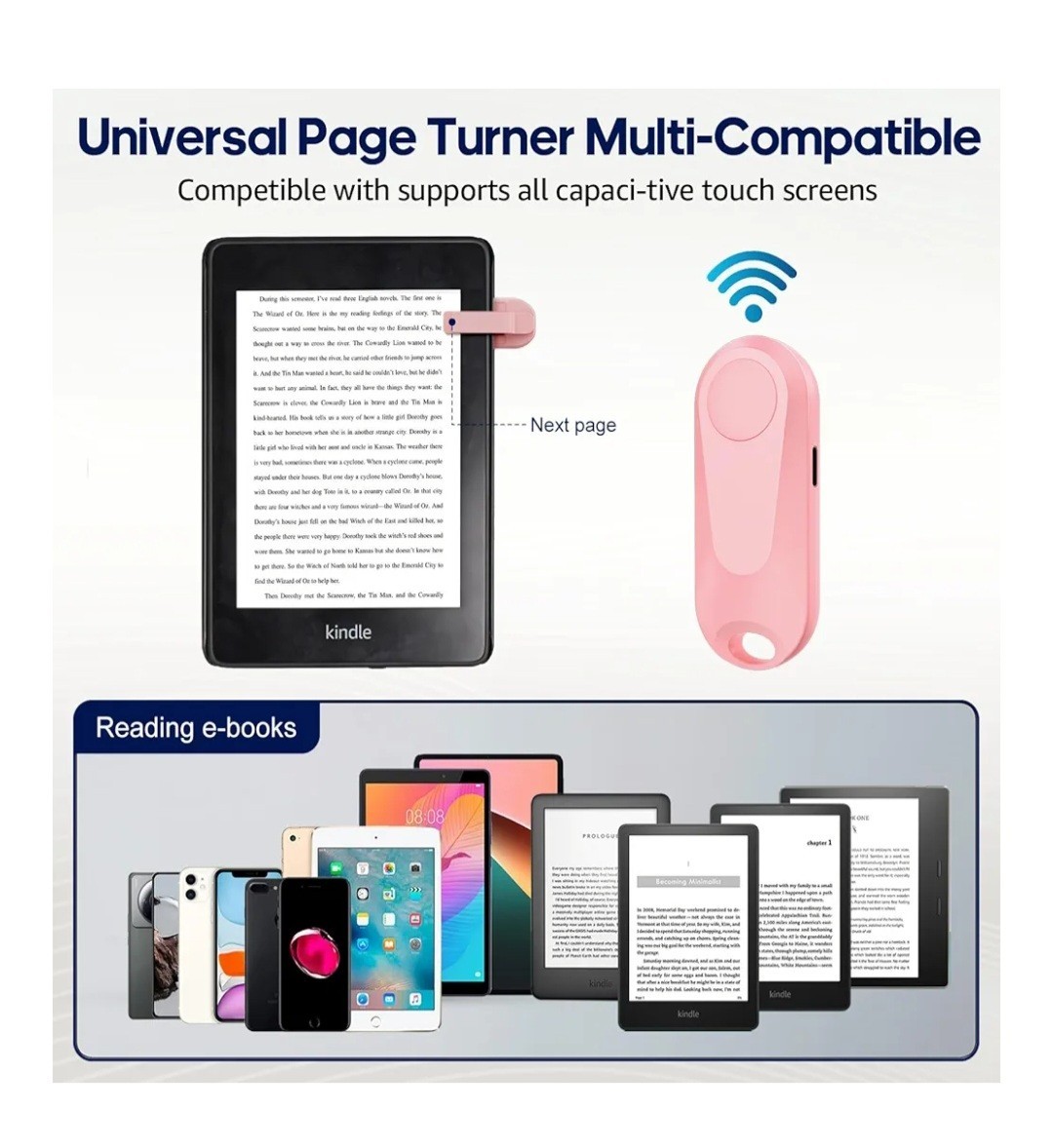 DATAFY Remote Control Page Turner Kindle Paperwhite Oasis Kobo eReaders Pink NEW