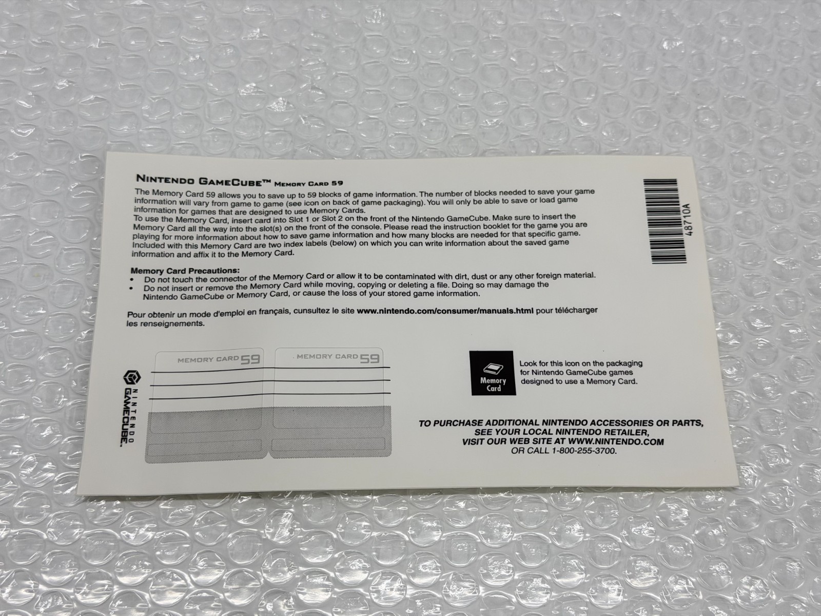 Official Nintendo GameCube STICKER SHEET for Memory Card 59  (48710A) OEM