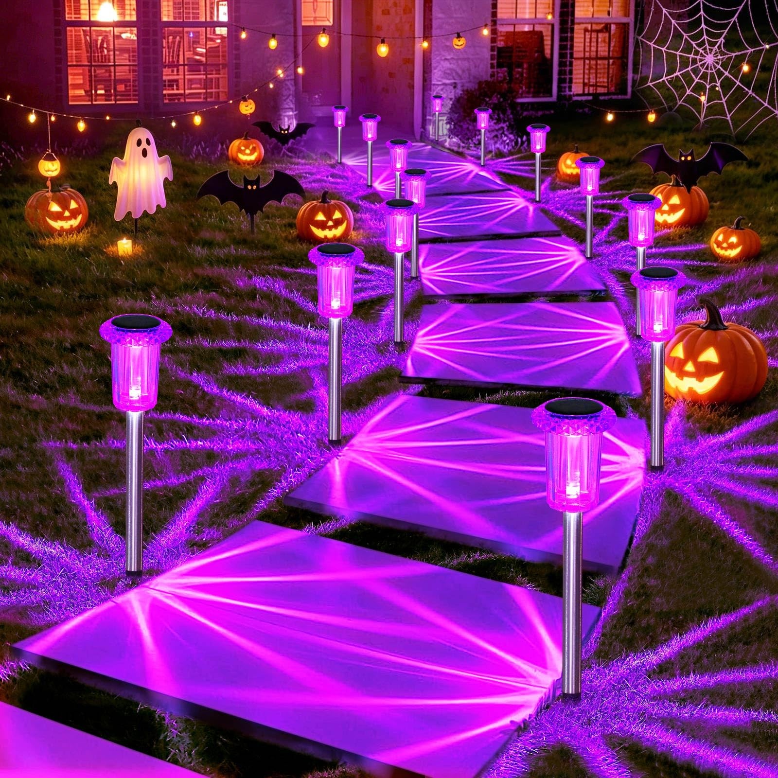 DenicMic Solar Halloween Lights Outdoor Waterproof 10 Pack Purple 10Pack
