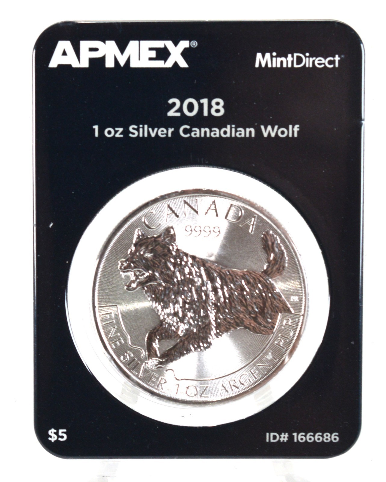 2018 1oz Silver Coin $5 Canadian Wolf by APMEX
