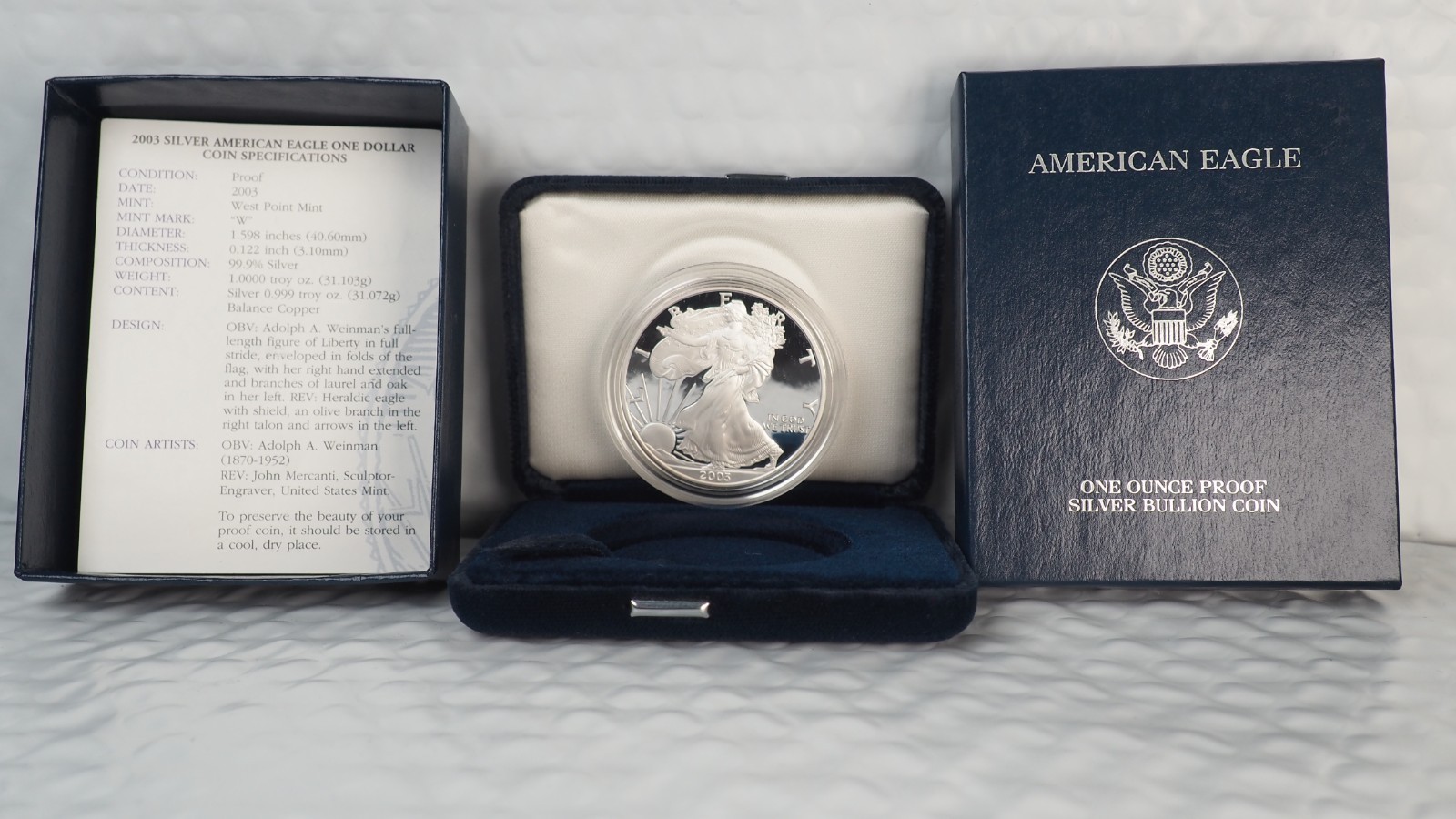2003- *W* $1 AMERICAN SILVER PROOF EAGLE w/OGP & COA - FREE SHIPPING!