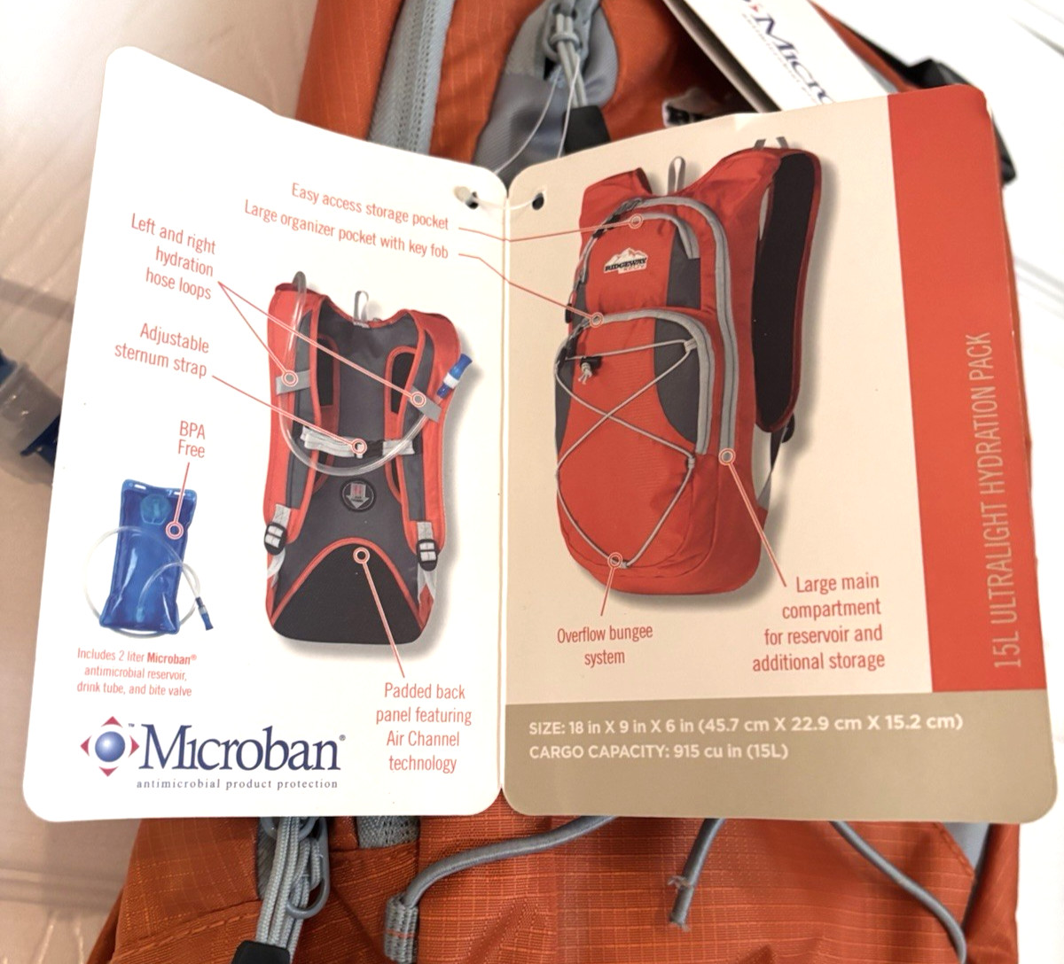 NEW Ridgeway by Kelty 15L Ultralight Hydration Backpack, Orange/Grey