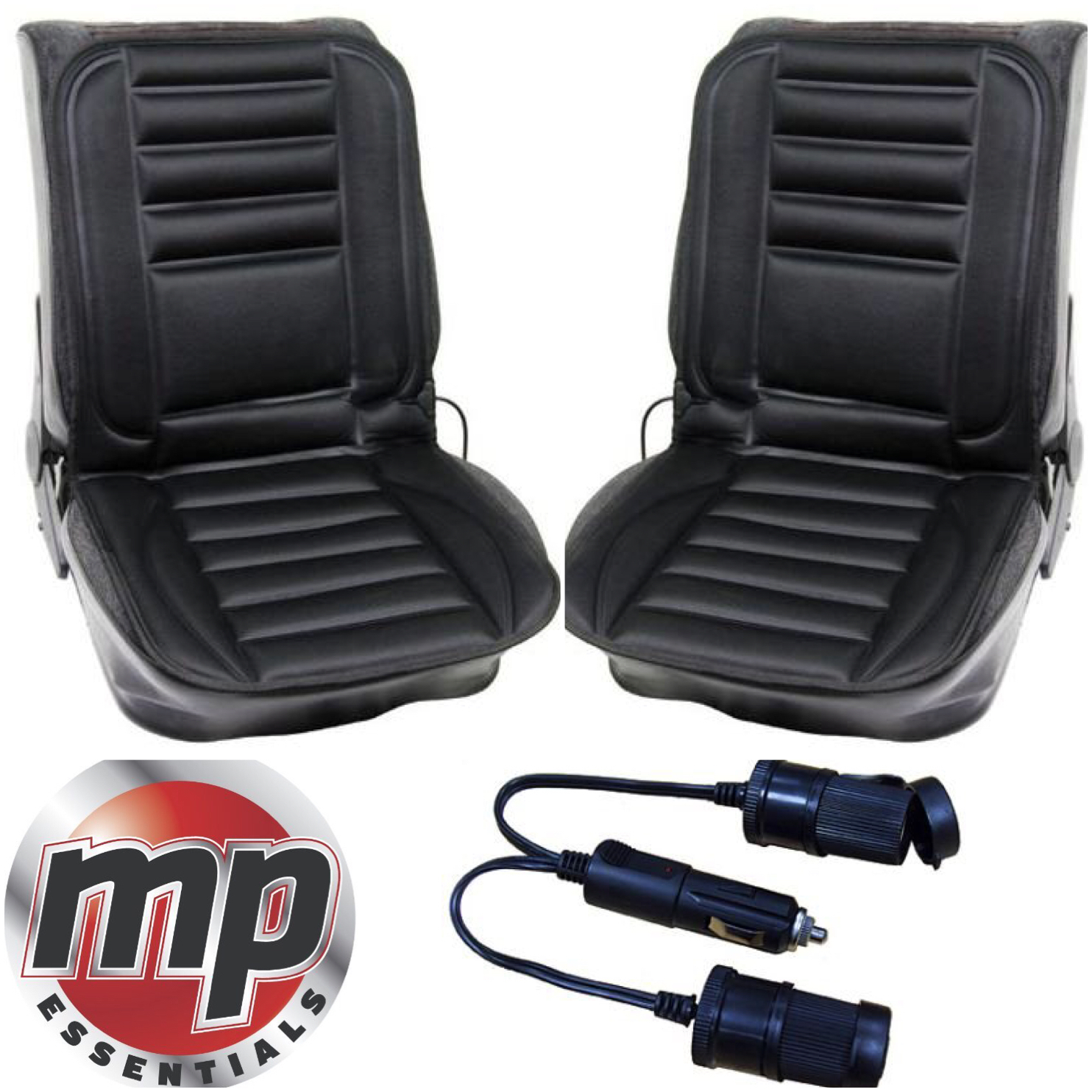 Pair of 12v Car Heating Heated Seat Cover Cushion with Thermostat + Twin Adaptor