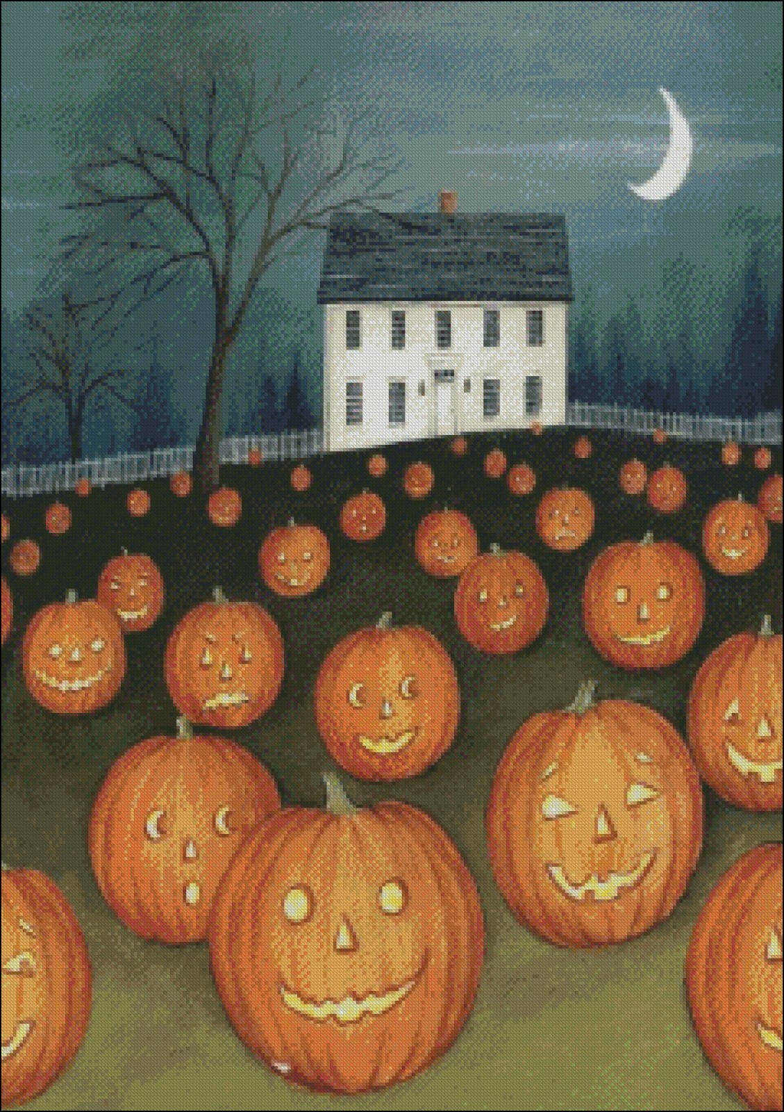 Pumpkin Hollow House - DIY Counted Cross Stitch Patterns Needlework Halloween