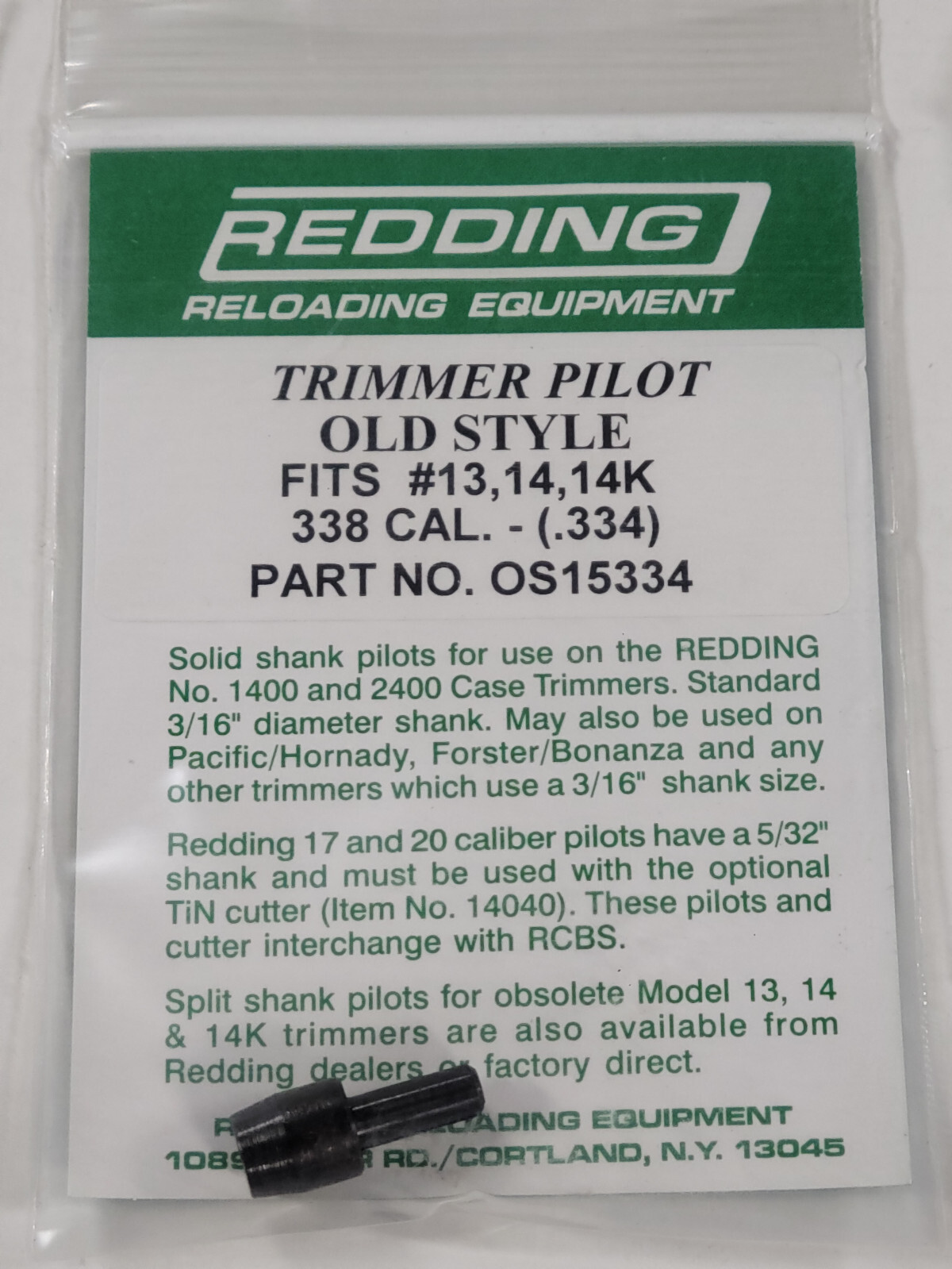 OS15334 REDDING OLD STYLE TRIMMER SPLIT SHANK PILOT 338 CALIBER - NEW