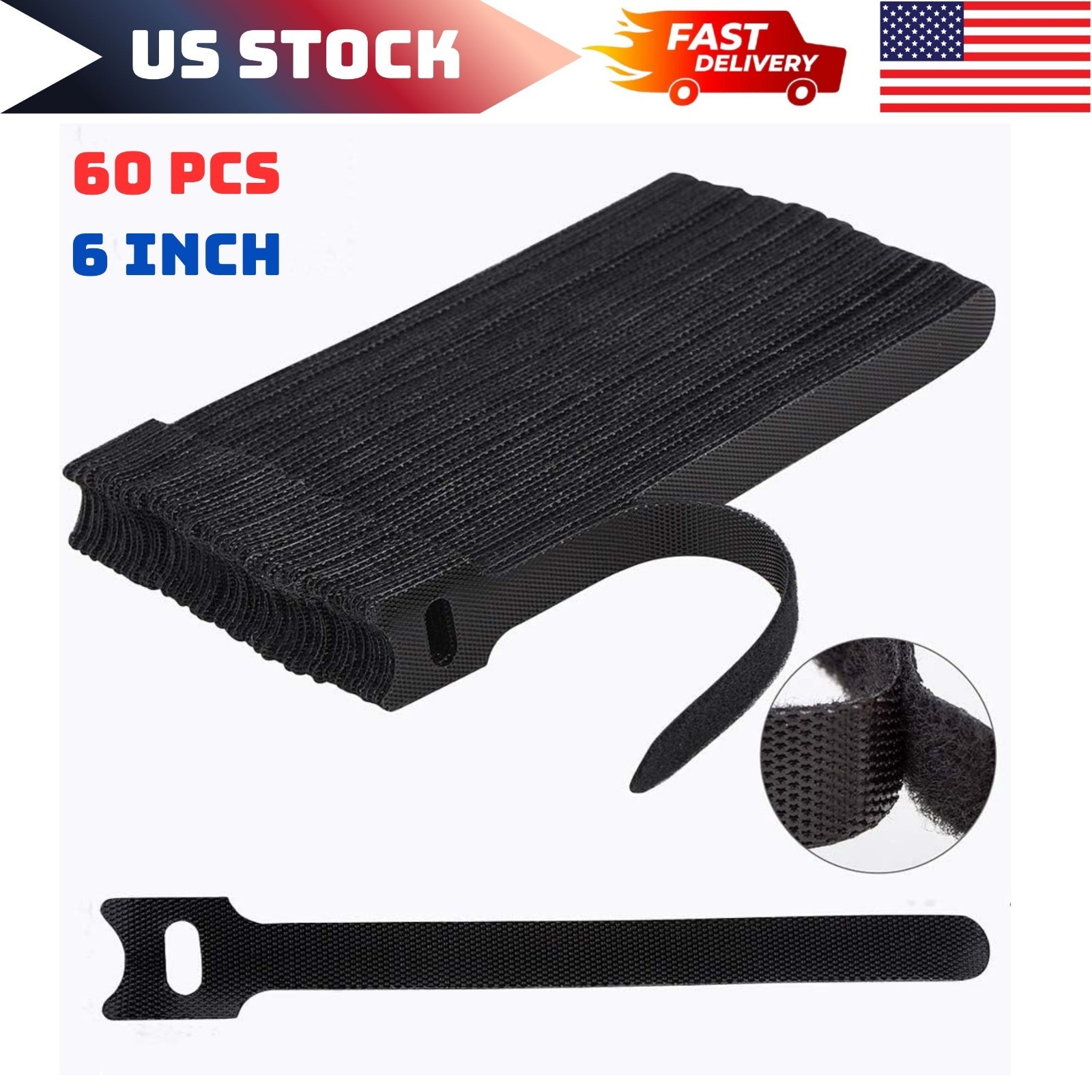 60 PCS 6" Reusable Cable Ties Cord Straps for Wire Organizer & Cable Management