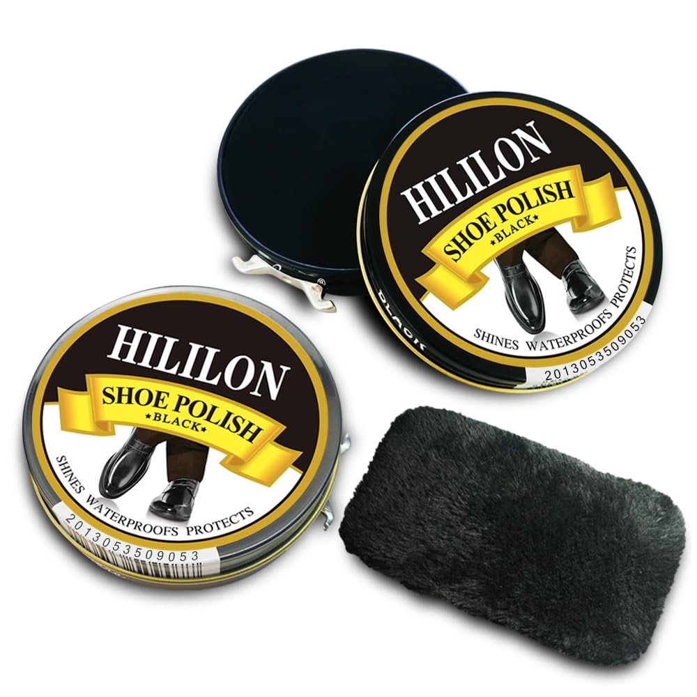 HILILON Black Shoe Polish 2-Pack 50ML 3.4OZ Premium Leather 2packs, 2x50ml