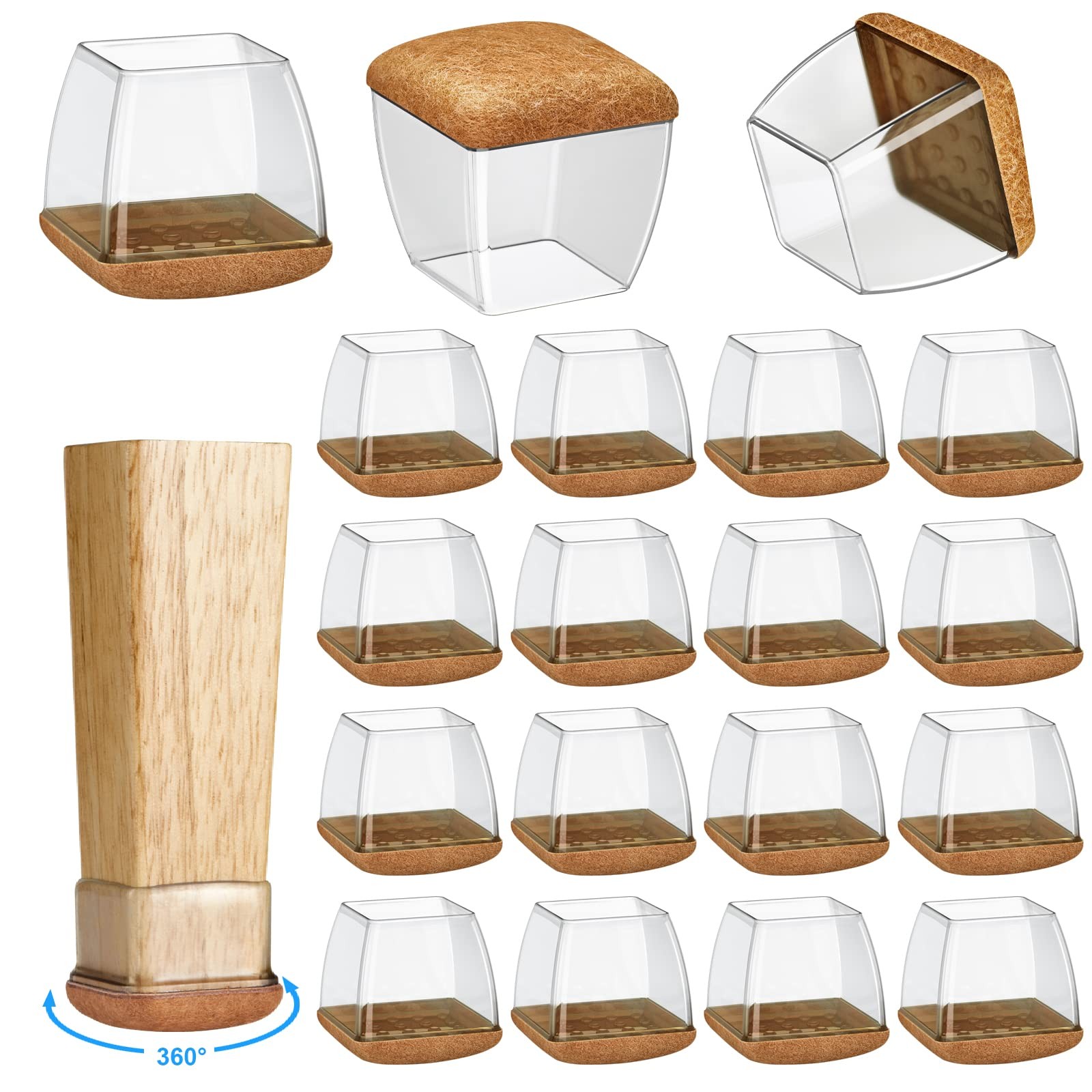 16 Round Furniture Sliders for Hardwood Floors - Thick Silicone Caps & Felt Pads