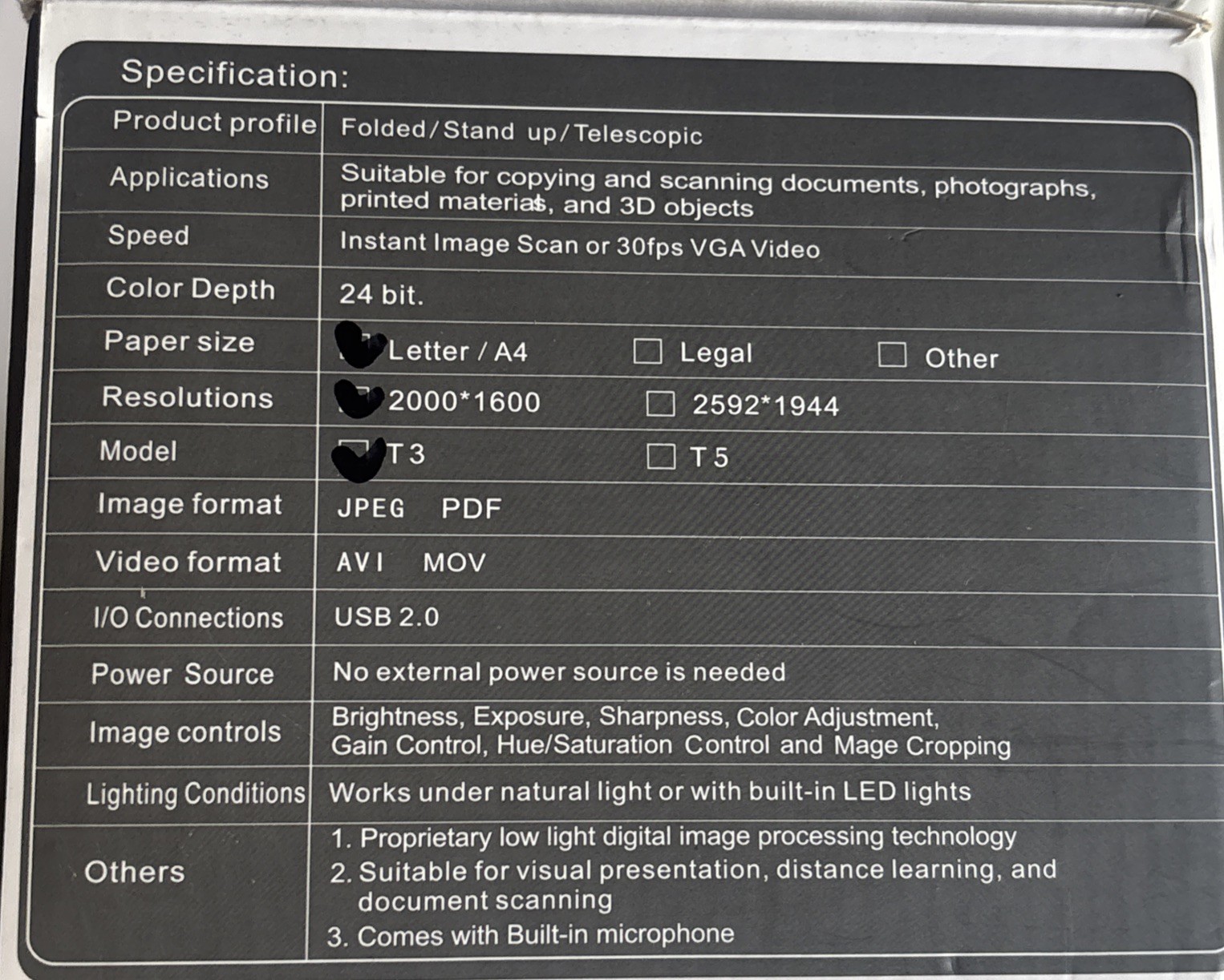 HoverCam T3 USB Document Camera 3 MegaPixel 30FPS 40x Digital Zoom w/ USB Cable