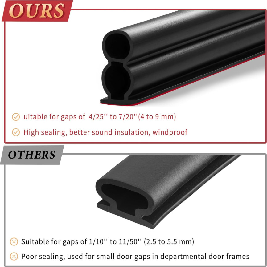 40ft Rubber Door Seal Weather Stripping D-Shape Large Gap Self Adhesive Black