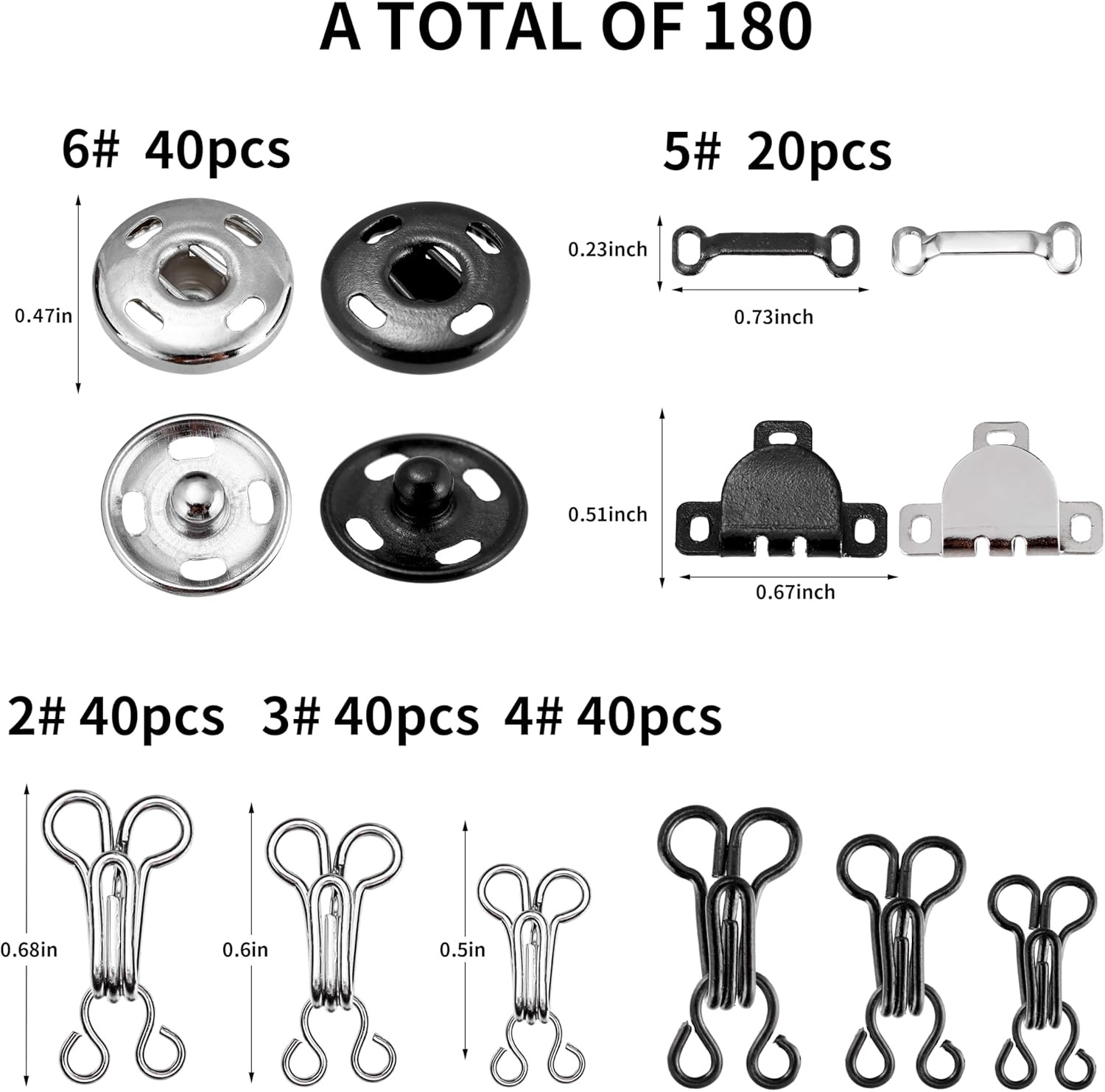 180PCS Hook and Eye Sewing Kit with Garment Buttons, Black