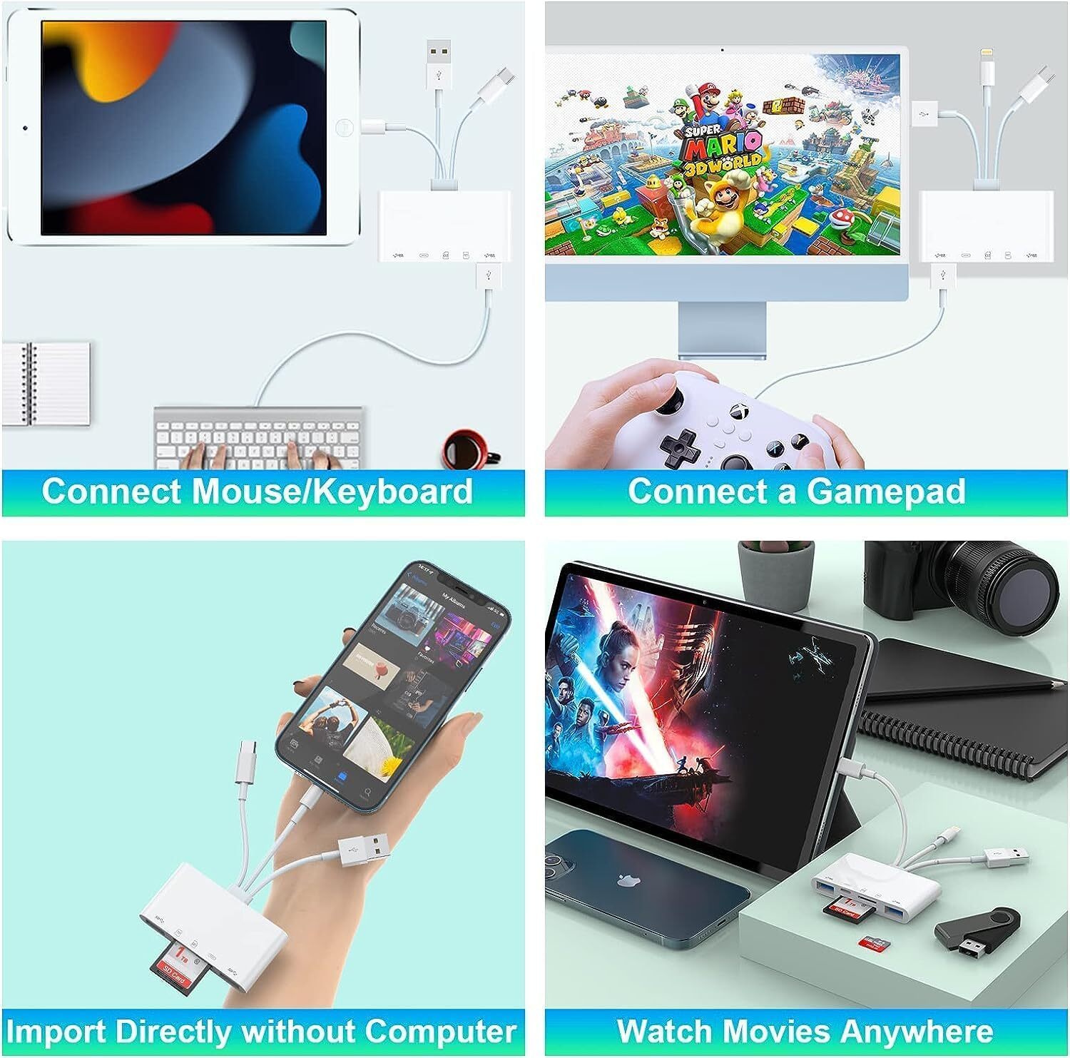 5 in 1 Memory Card Reader USB 3.0 OTG Adapter SD Card Reader For iPhone/iPad LOT