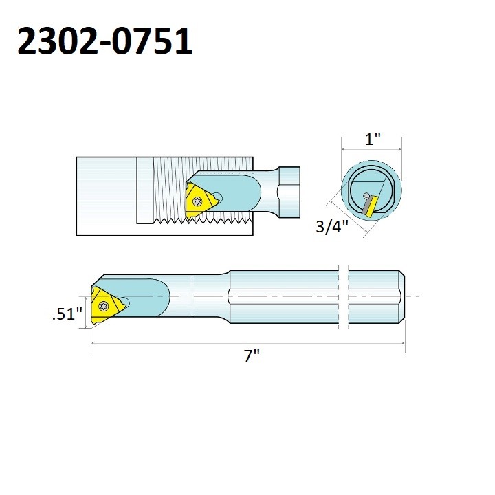 SIR0750P22 INTERNAL INDEXABLE THREADING TOOL HOLDER (2302-0751)
