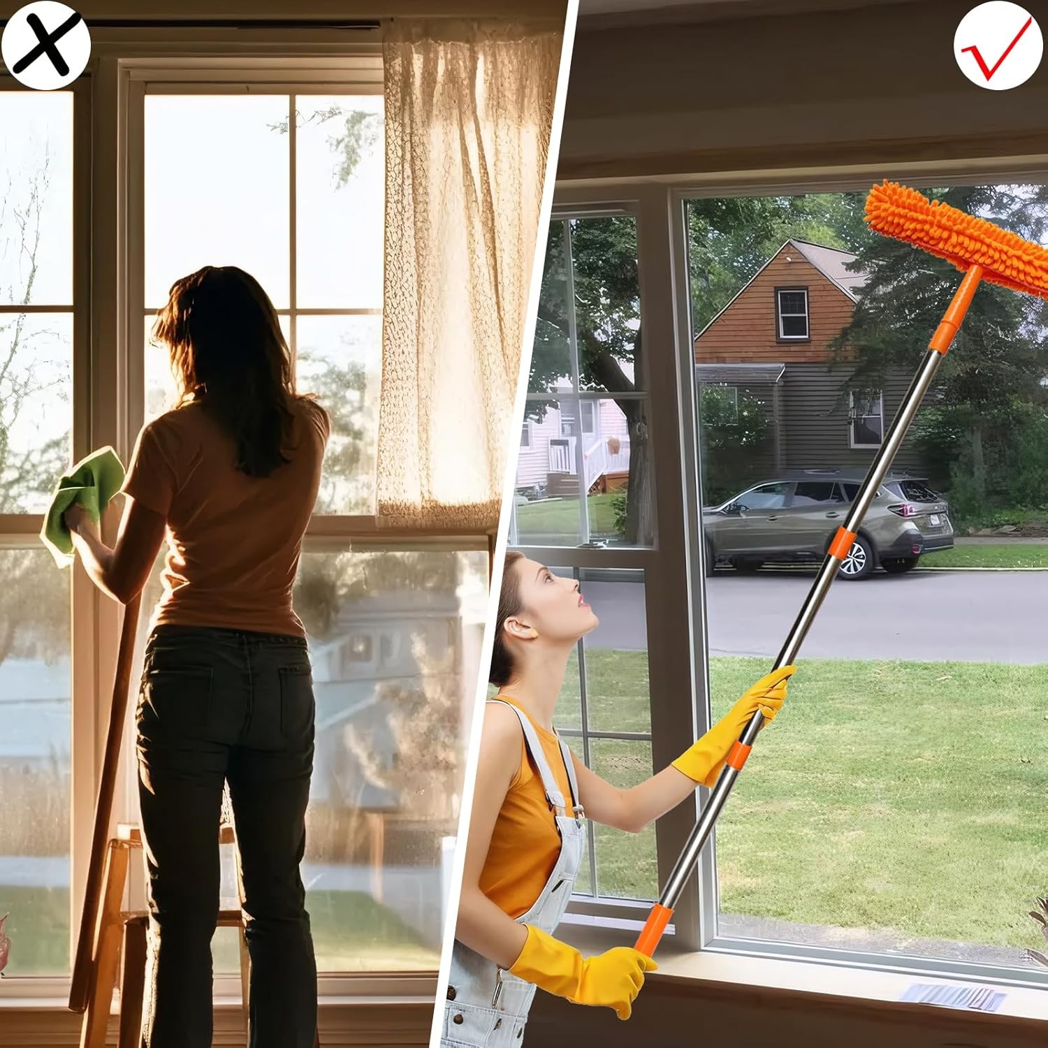 3 Pack 100 Inch Window Cleaner Squeegee Kit, Rotatable Squeegee and Scrubber wit