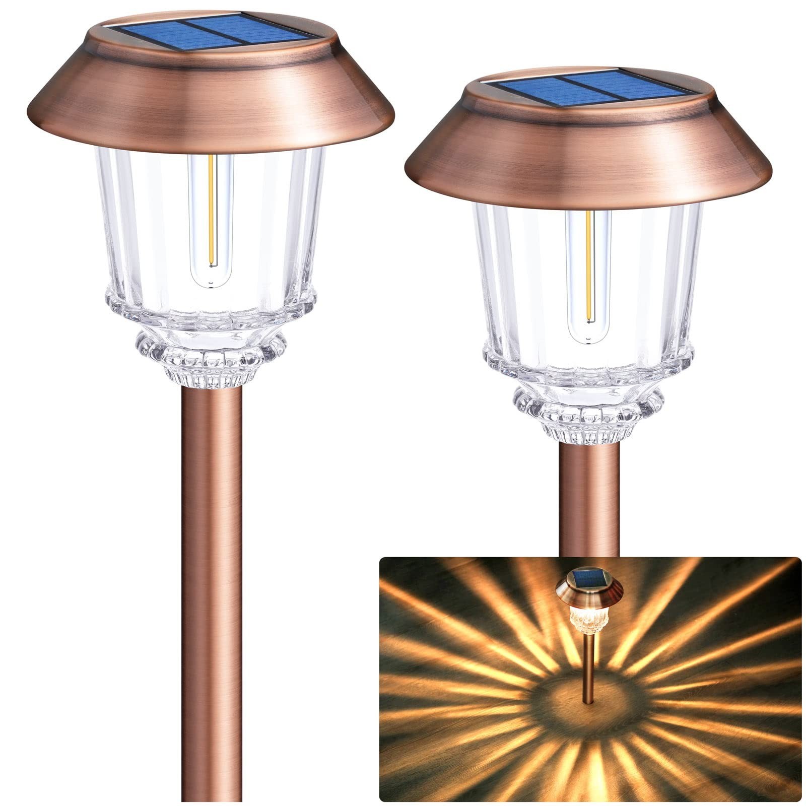 DenicMic Solar Pathway Lights Outdoor Garden Lights Glass Stainless Steel | W...