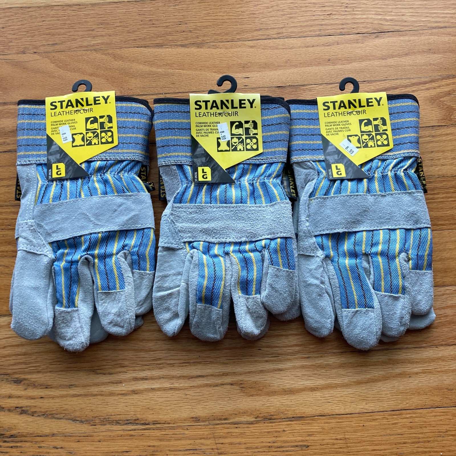 *NEW* 3x STANLEY COWHIDE LEATHER PALM TUFF STUFF WORK GLOVES LARGE ST-3923L