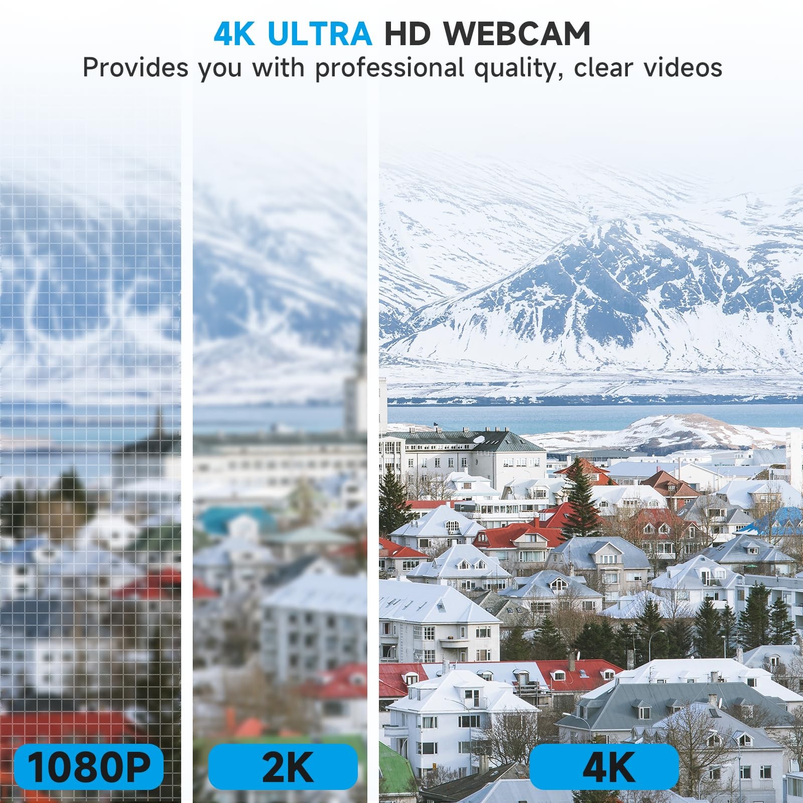 4k Webcam for PC with Microphone, Computer Camera with Noise Cancellation, Pr...