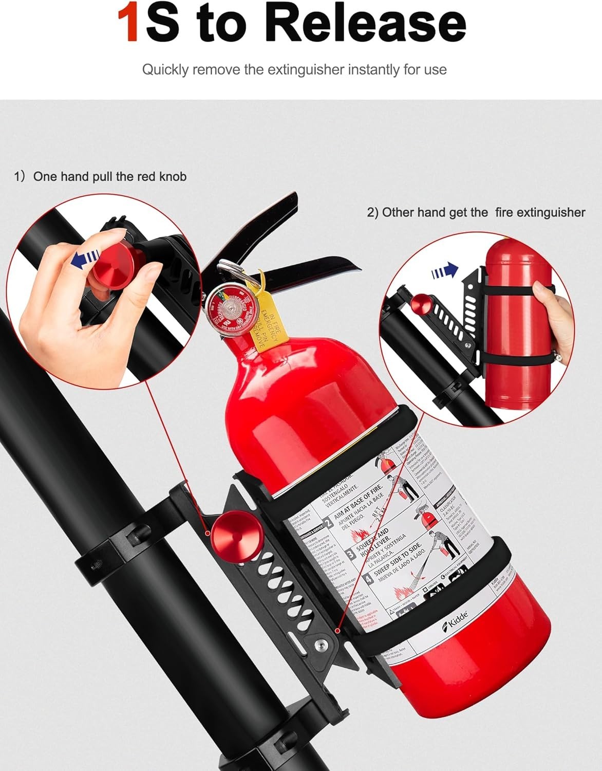 Quick Release UTV Fire Extinguisher Mount Kits, Adjustable Roll Bar Fire