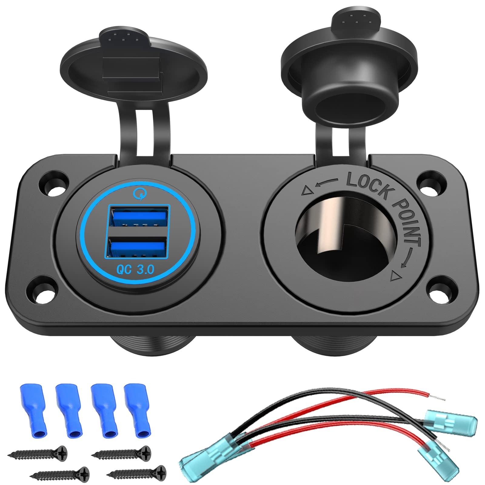 QC 3.0 USB Outlet 12V Boat Marine Waterproof Cigarette Lighter 2 A