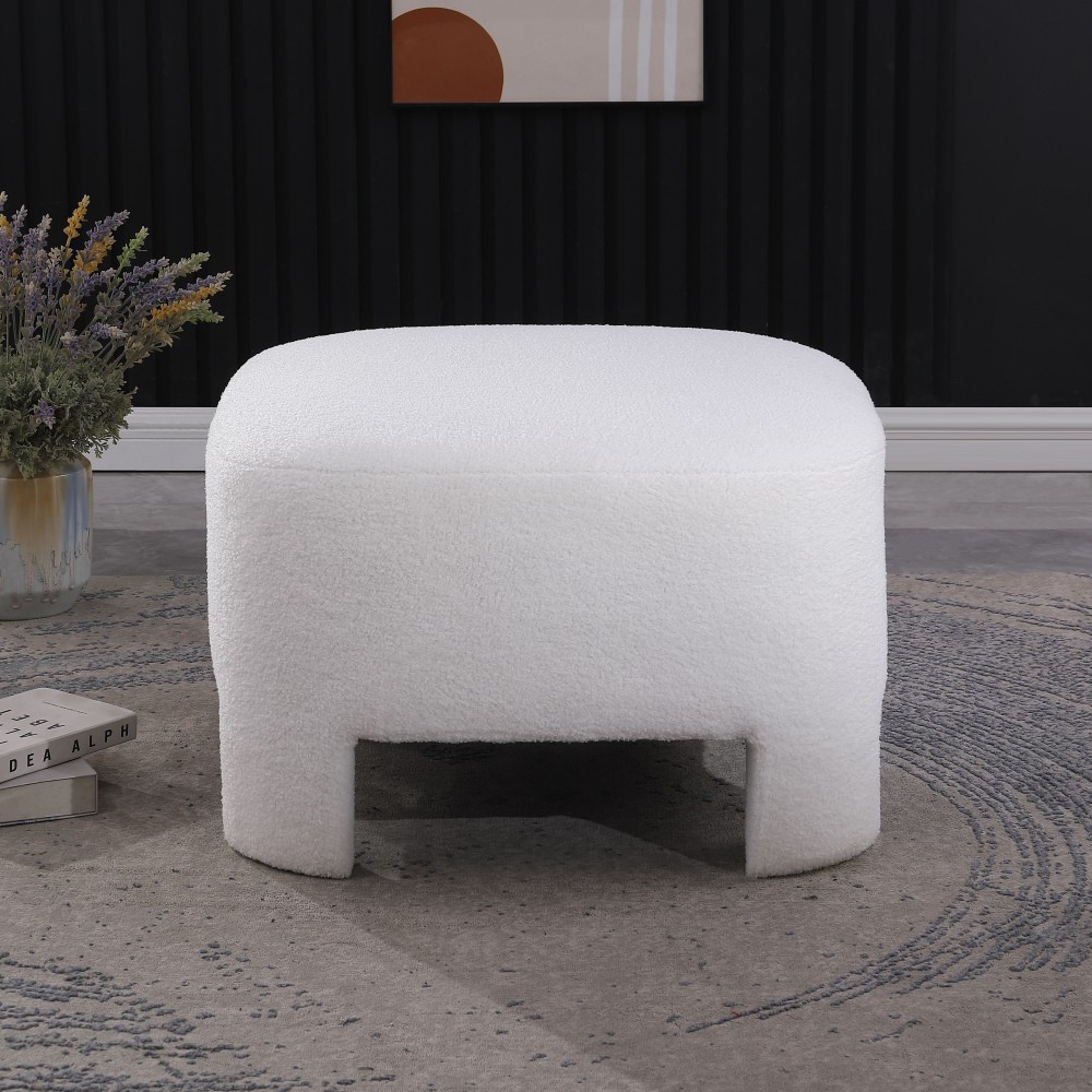 White Sherpa Ottoman w/ Square Arms, 28.74" L × 28.74" W, No Assembly