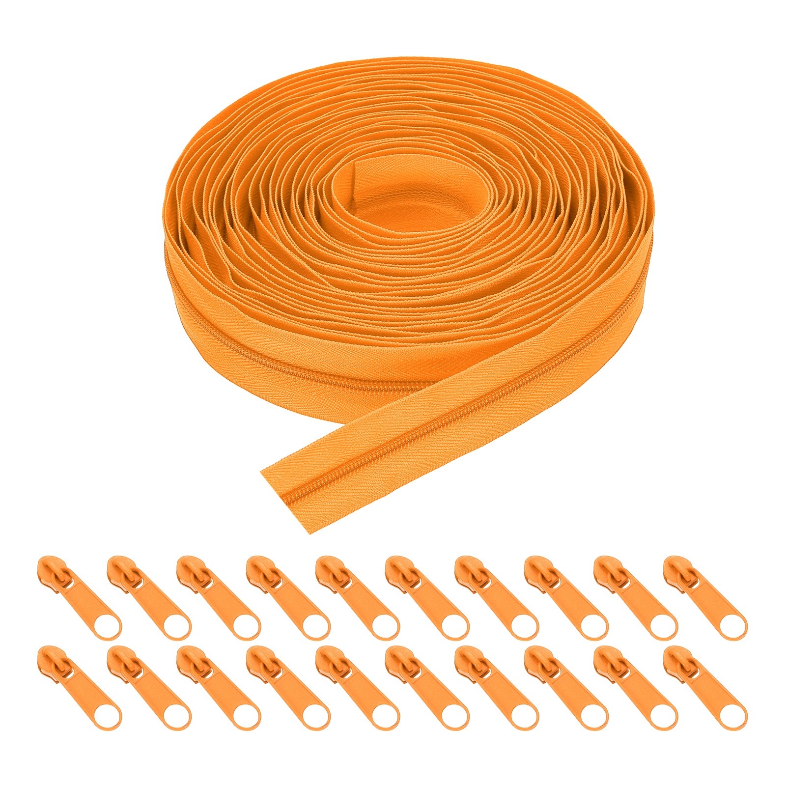 10 Yards 1" #3 Nylon Coil Zipper Sewing Tape with 20 Zip Slider, Bright Orange