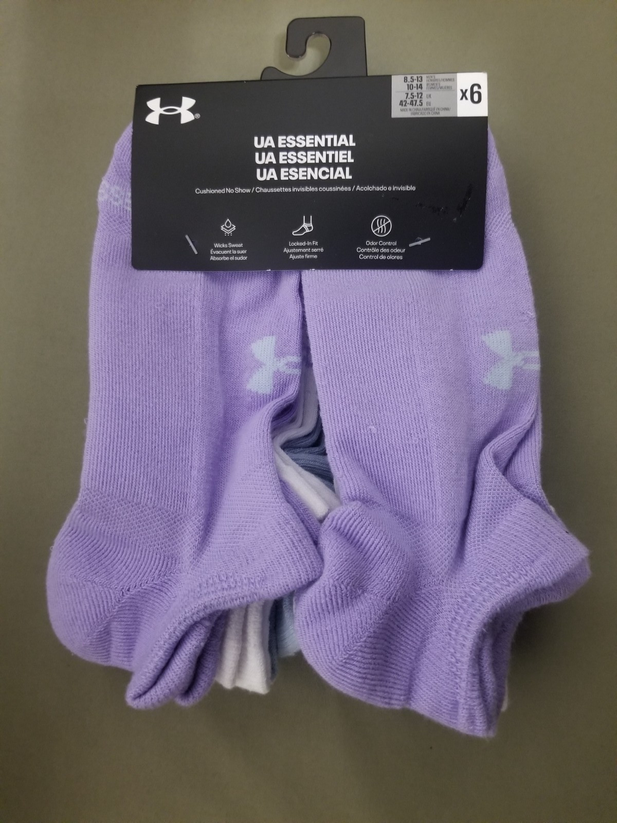 New Under Armour UA Essential 6 Pair Cushioned No Show Socks.