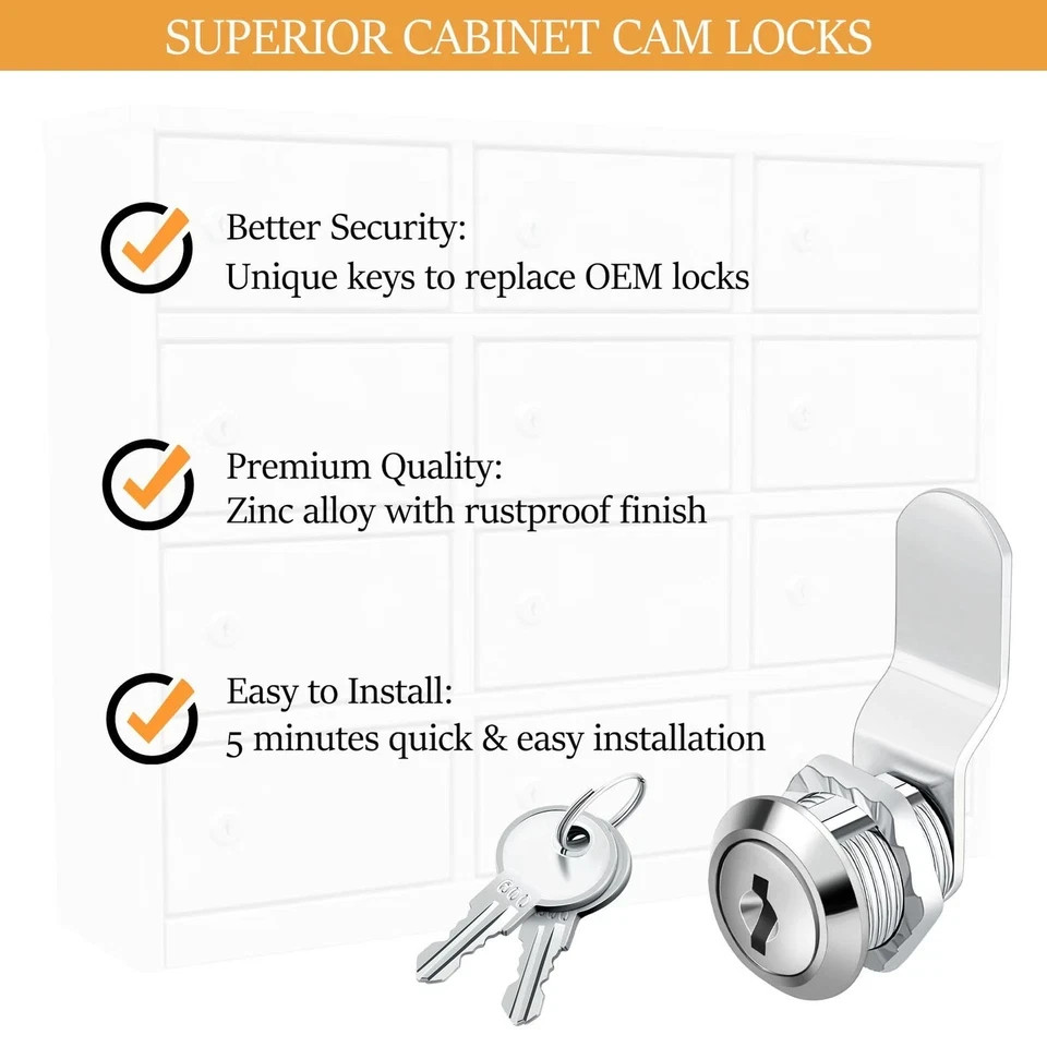 5/8 Cam Locks - 5/8 Diameter Cam Lock Keyed Alike Cabinet Locks Secure Files ...