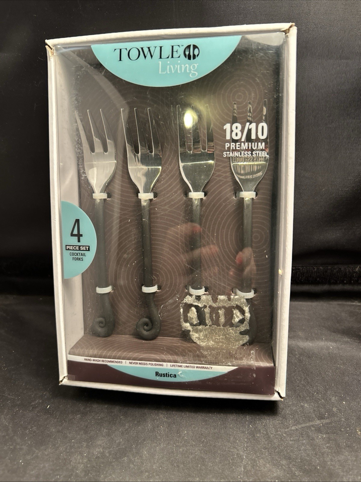 NEW NIB~ TOWLE Living RUSTICA 4 pc Premium 18/10 Stainless Cocktail Fork Set