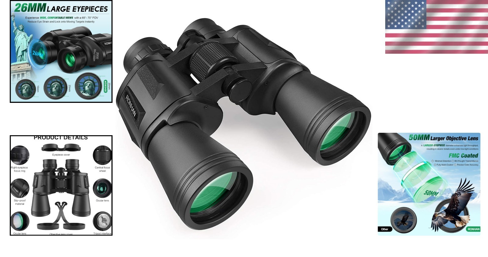 Versatile Waterproof 20x50 Binoculars with Shock-Resistant Grip & Carry Case